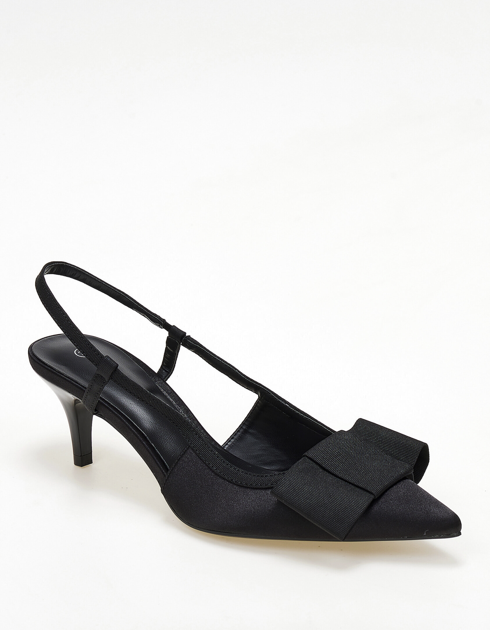 Slingback σατέν γόβες με διακοσμητικό φιόγκο - Μαύρο