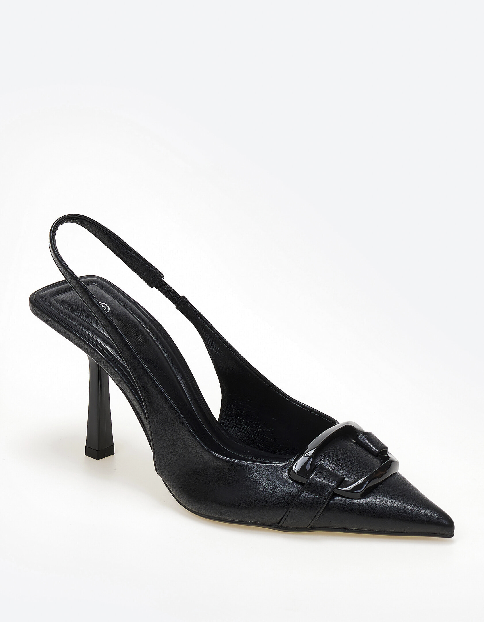 Slingback γόβες με διακοσμητική αγκράφα - Μαύρο