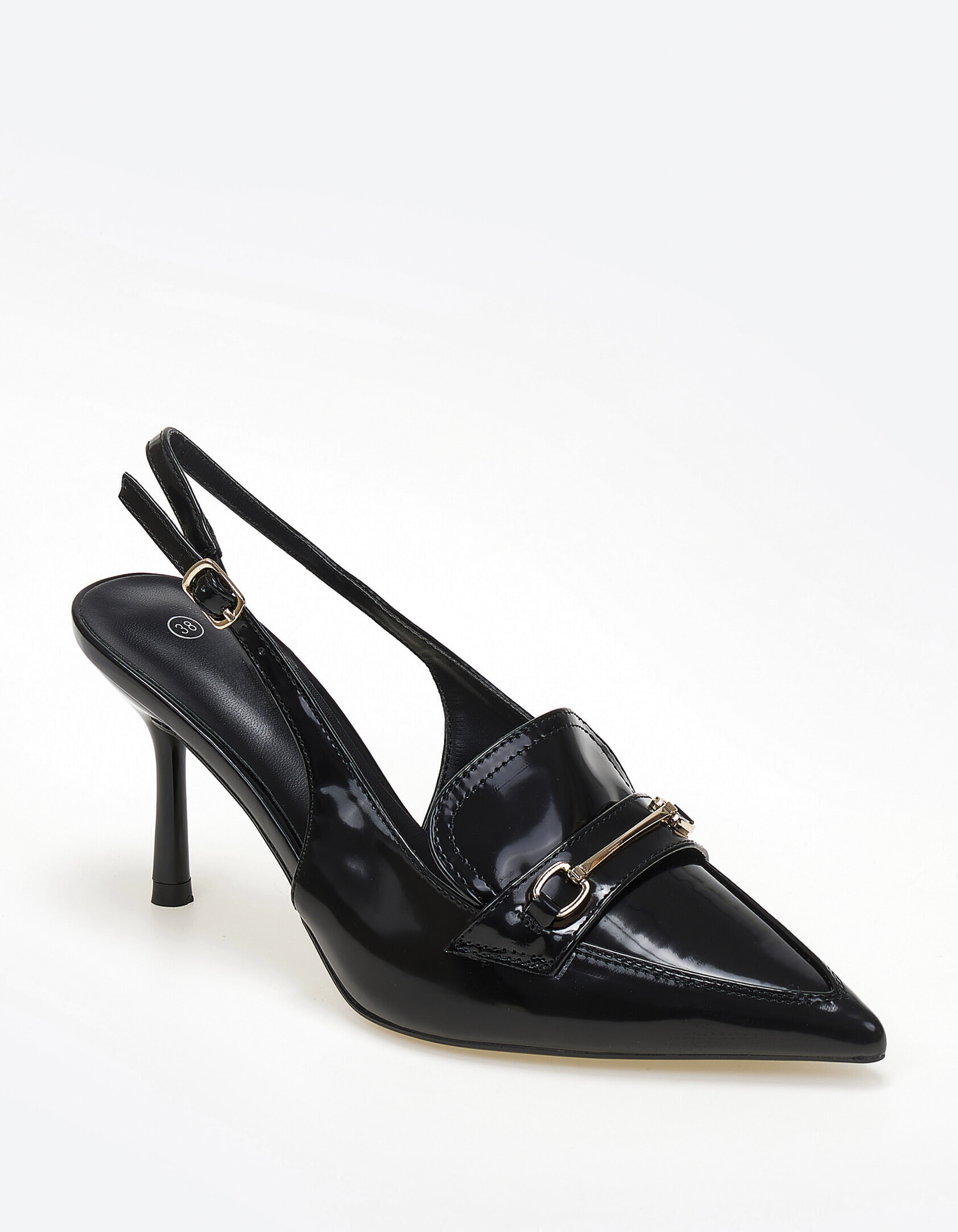 Slingback γόβες με χρυσή αγκράφα - Μαύρο