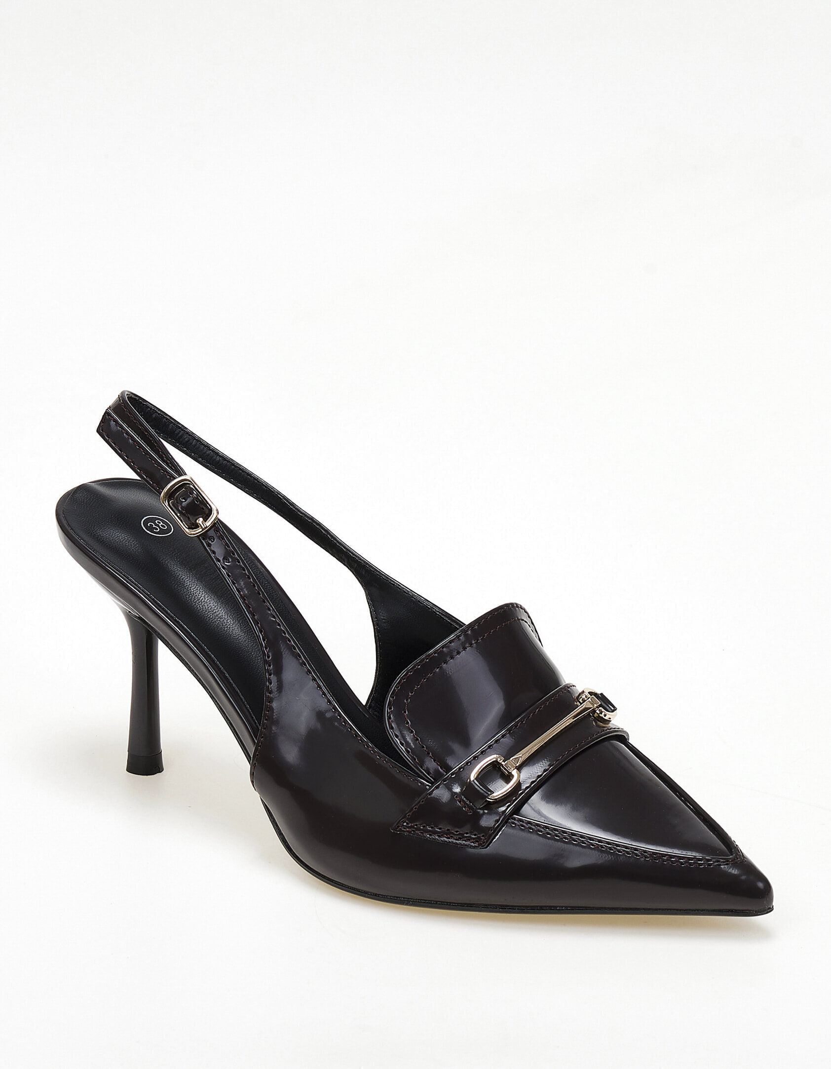 Slingback γόβες με χρυσή αγκράφα - Καφέ