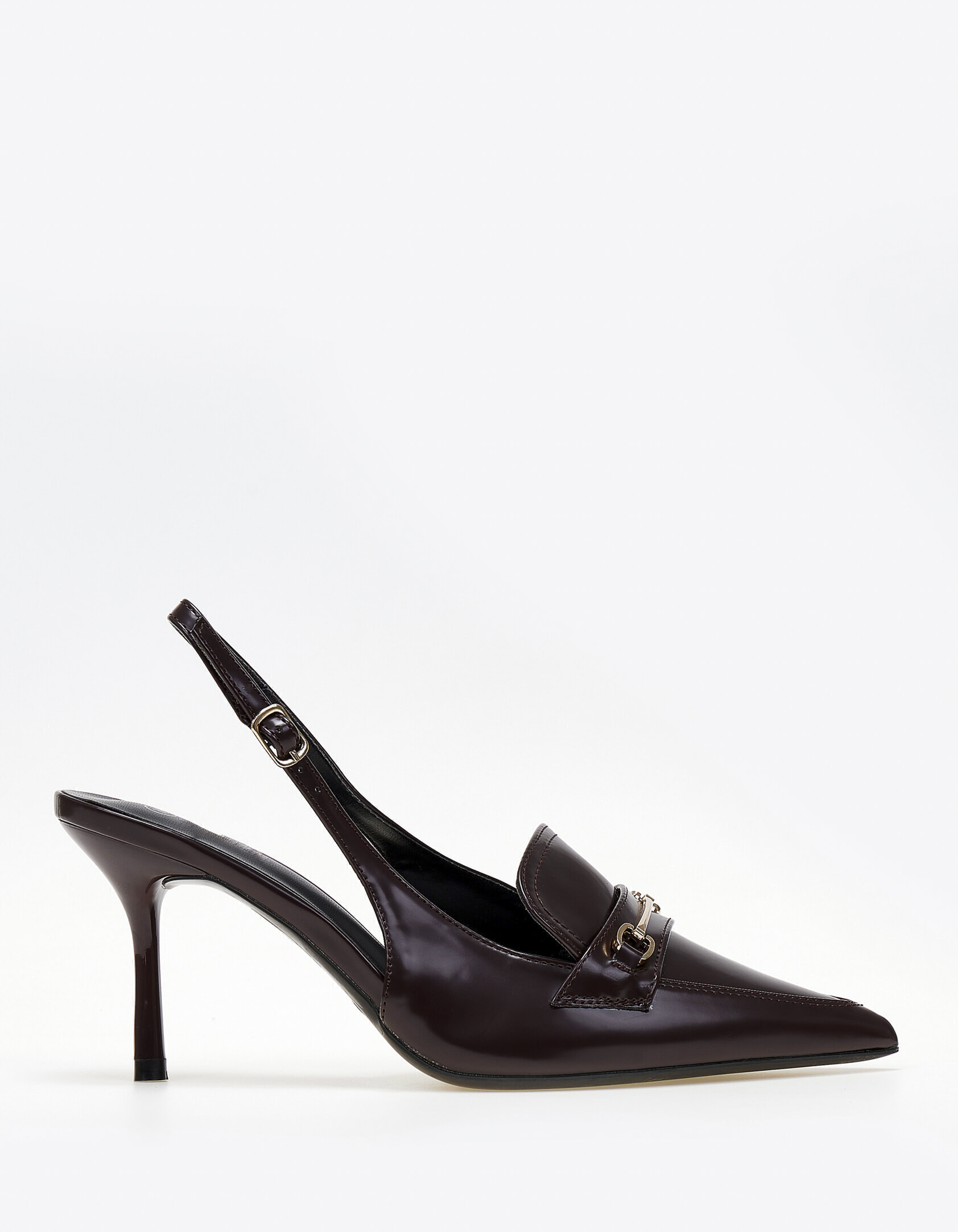 Slingback γόβες με χρυσή αγκράφα - Μπορντώ φωτογραφία