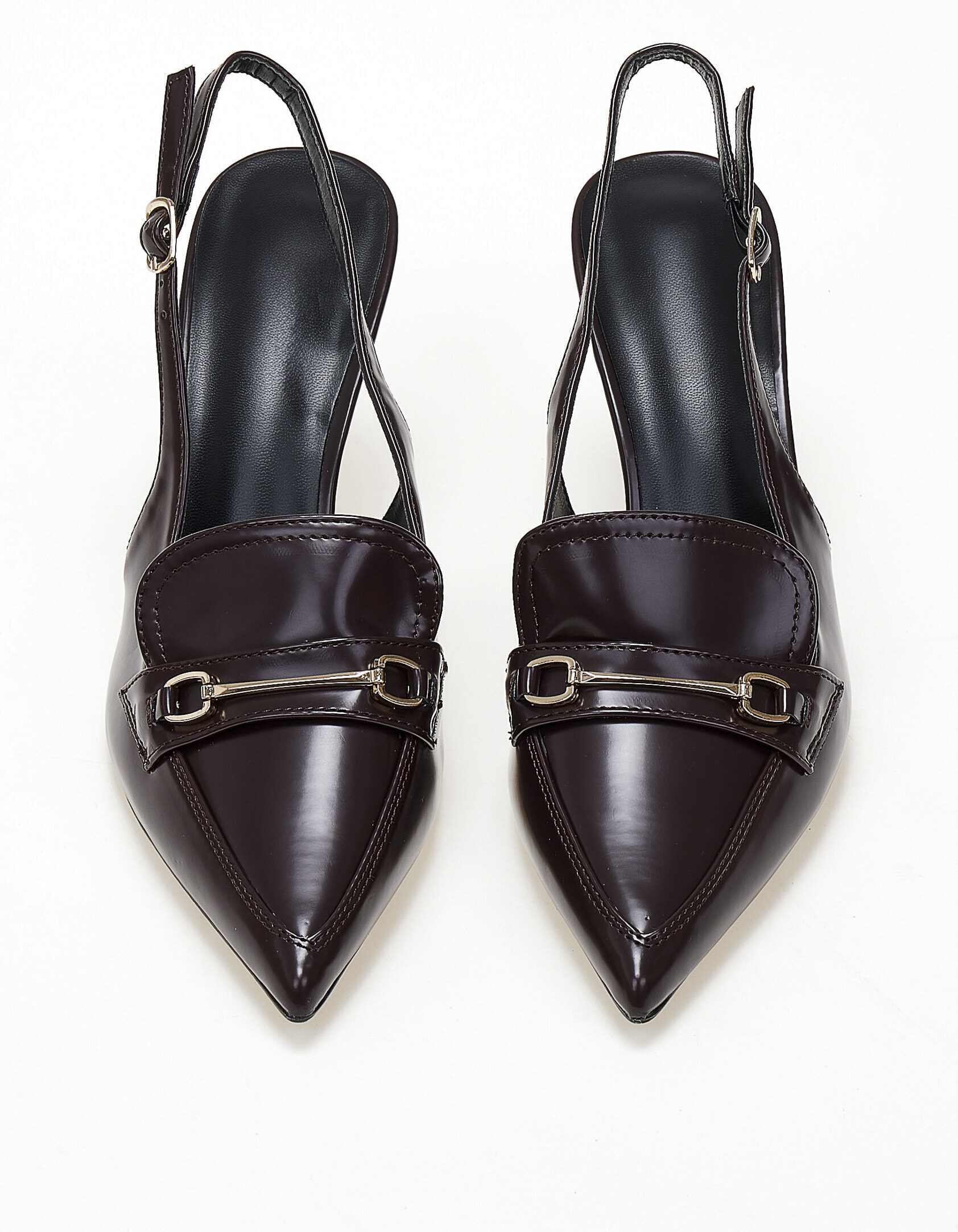 Slingback γόβες με χρυσή αγκράφα - Μπορντώ φωτογραφία