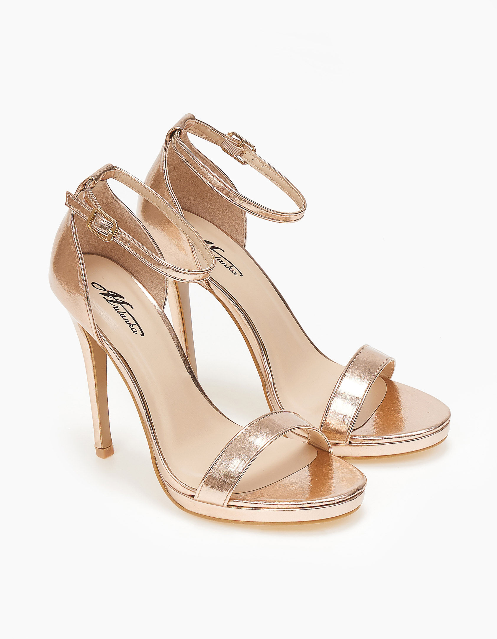 Πέδιλα με ψηλό τακούνι και μπαρέτα - Rose Gold