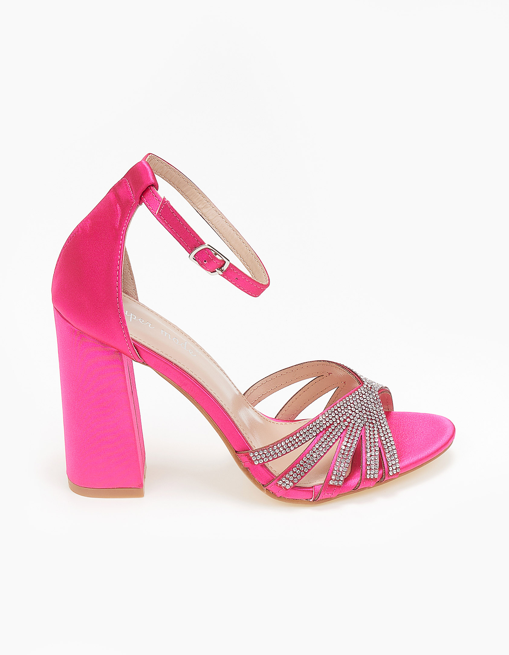 Πέδιλα σατέν με μπαρέτα και strass - Φούξια