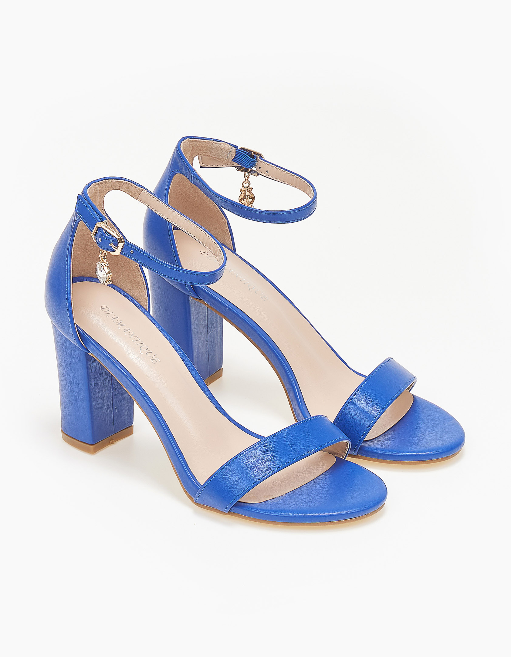 Πέδιλα με χοντρό τακούνι και κλειστή φτέρνα - Μπλε