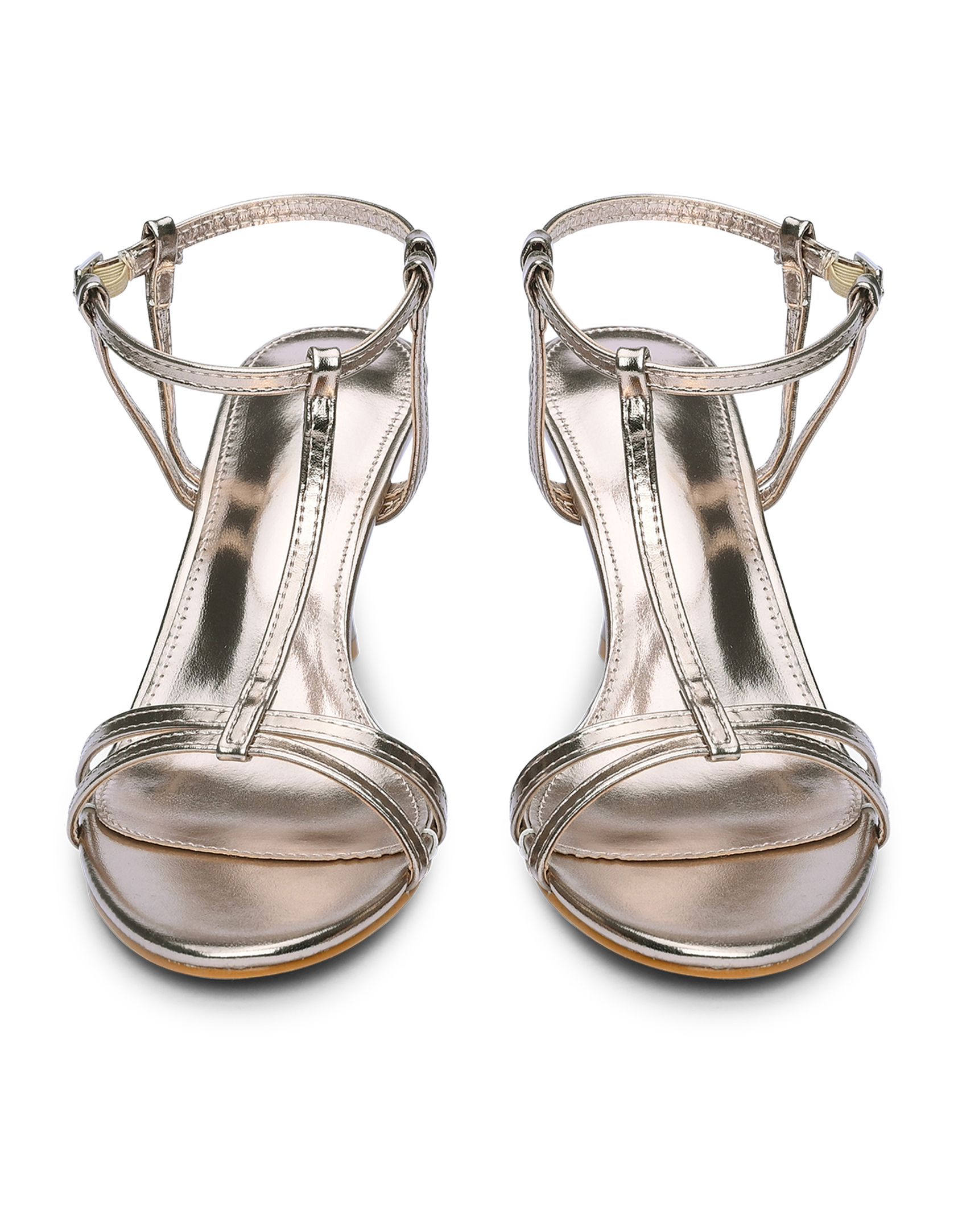 Γυναικεία πέδιλα με λεπτό τακούνι και στρογγυλό τελείωμα - Bronze φωτογραφία