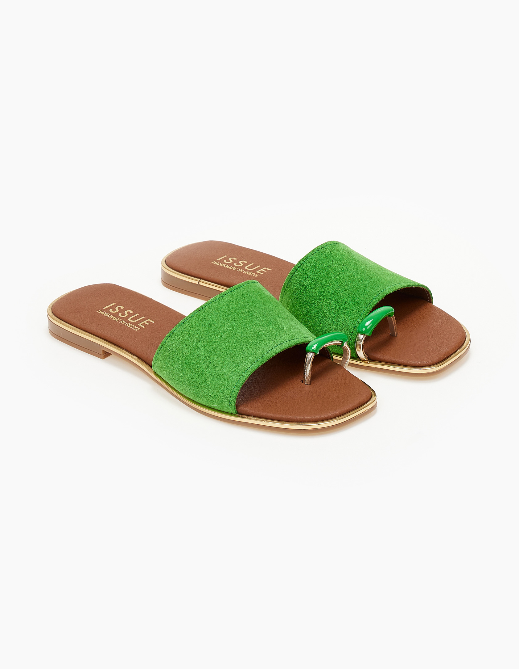 Φλατ σανδάλια με φάσα και δαχτυλίδι - Πράσινο Παπούτσια > Slides