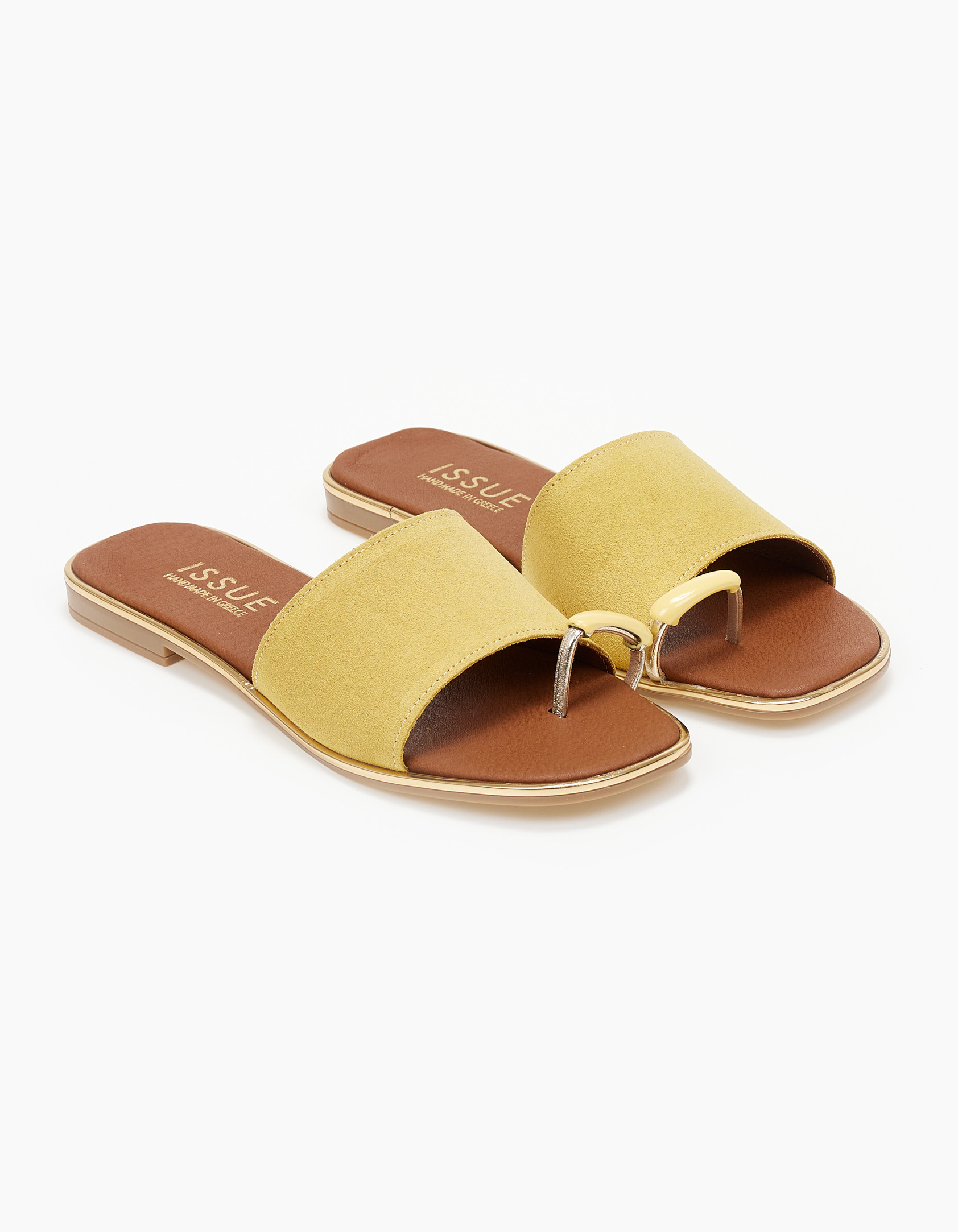 Φλατ σανδάλια με φάσα και δαχτυλίδι - Κίτρινο Παπούτσια > Slides