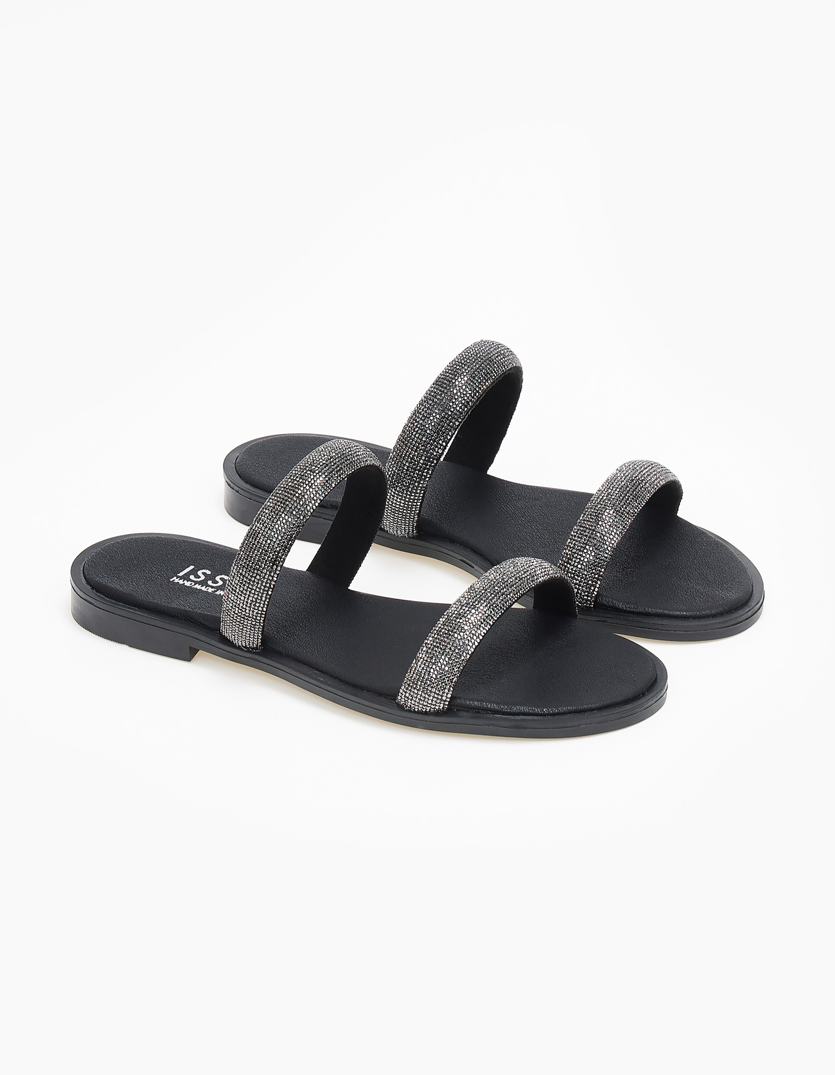 Σανδάλια με στρας ελληνικής κατασκευής - Μαύρο