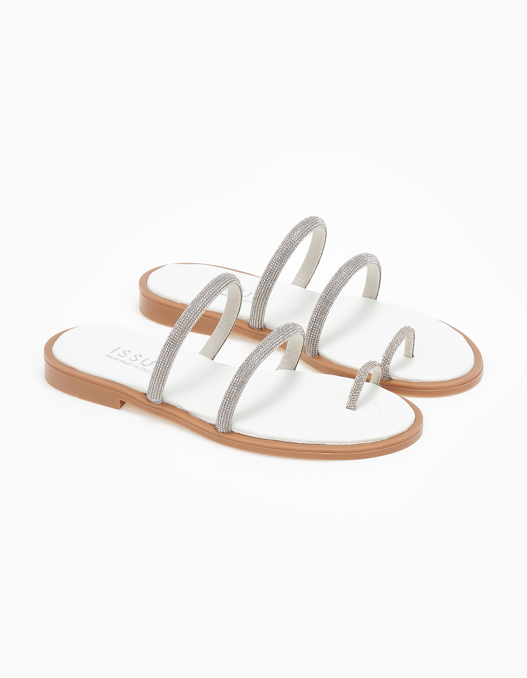 Flat σανδάλια ελληνικής κατασκευής με toe ring - Λευκό