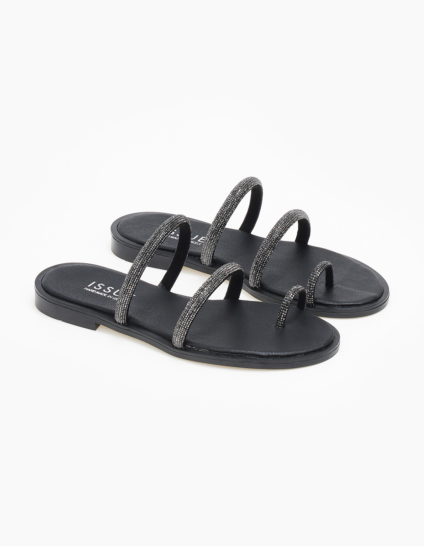 Flat σανδάλια ελληνικής κατασκευής με toe ring - Μαύρο