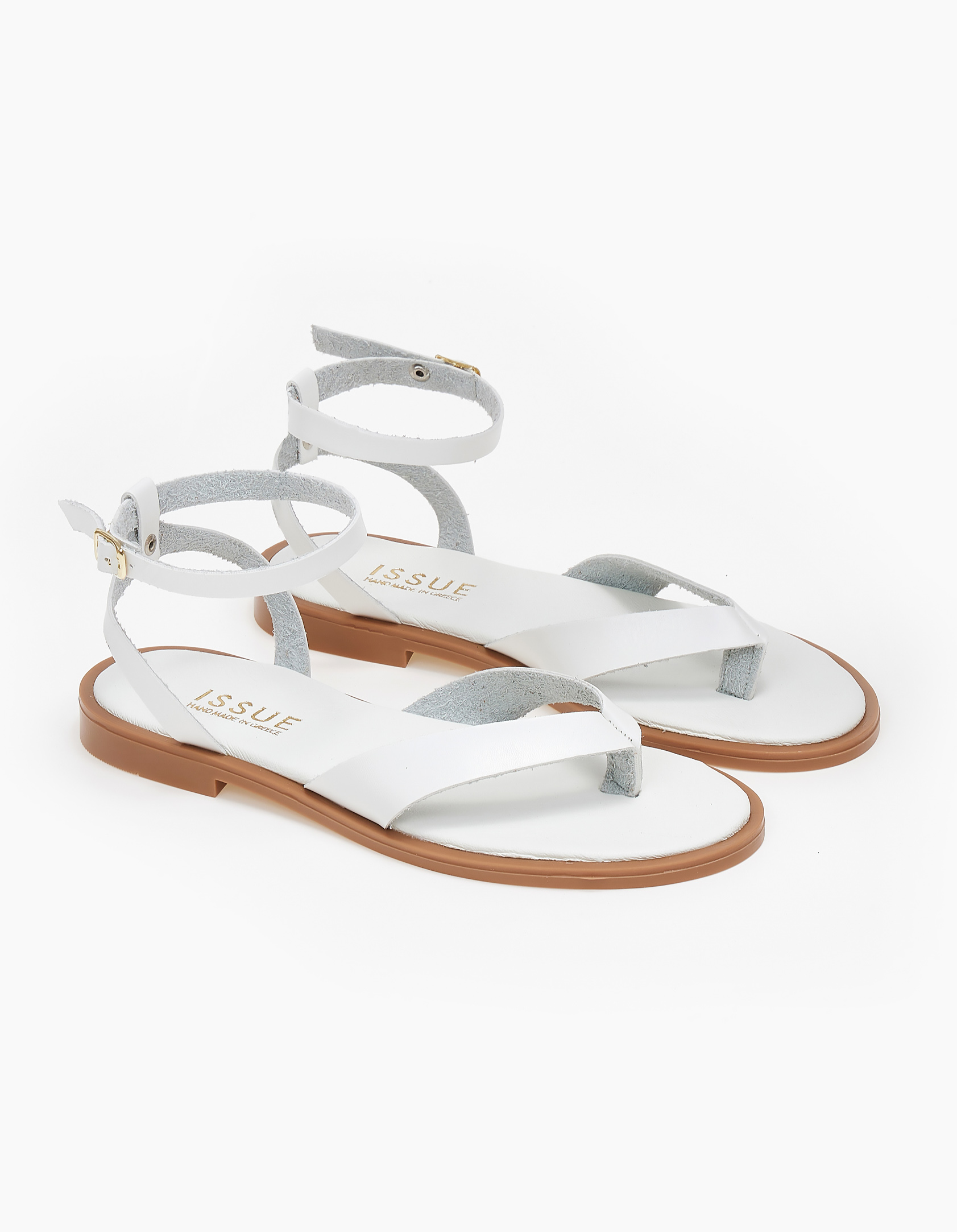 Issue Σανδάλια ελληνικής κατασκευής με δίχαλο και μπαρέτα - Λευκό