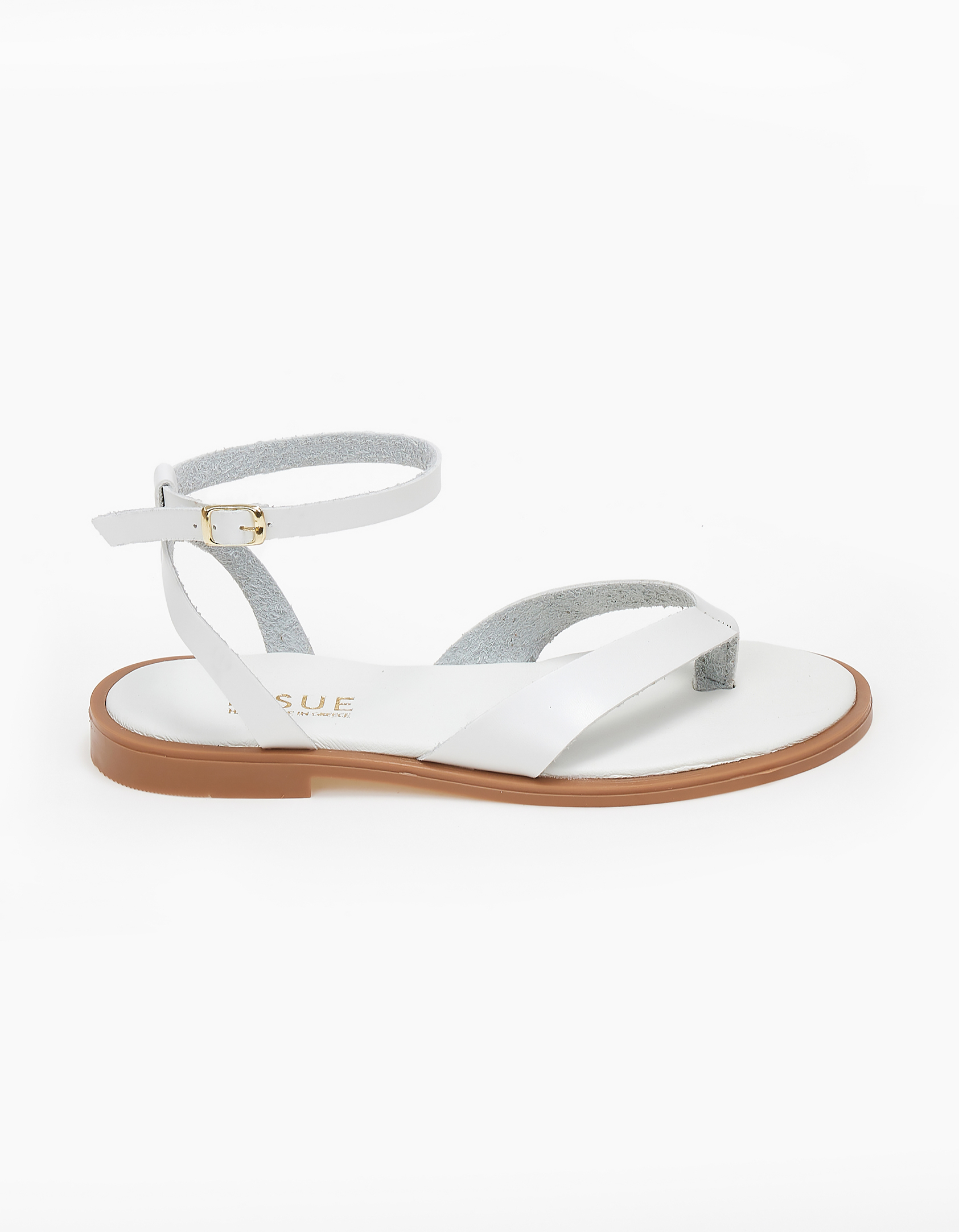 Σανδάλια ελληνικής κατασκευής με δίχαλο και μπαρέτα - Λευκό φωτογραφία