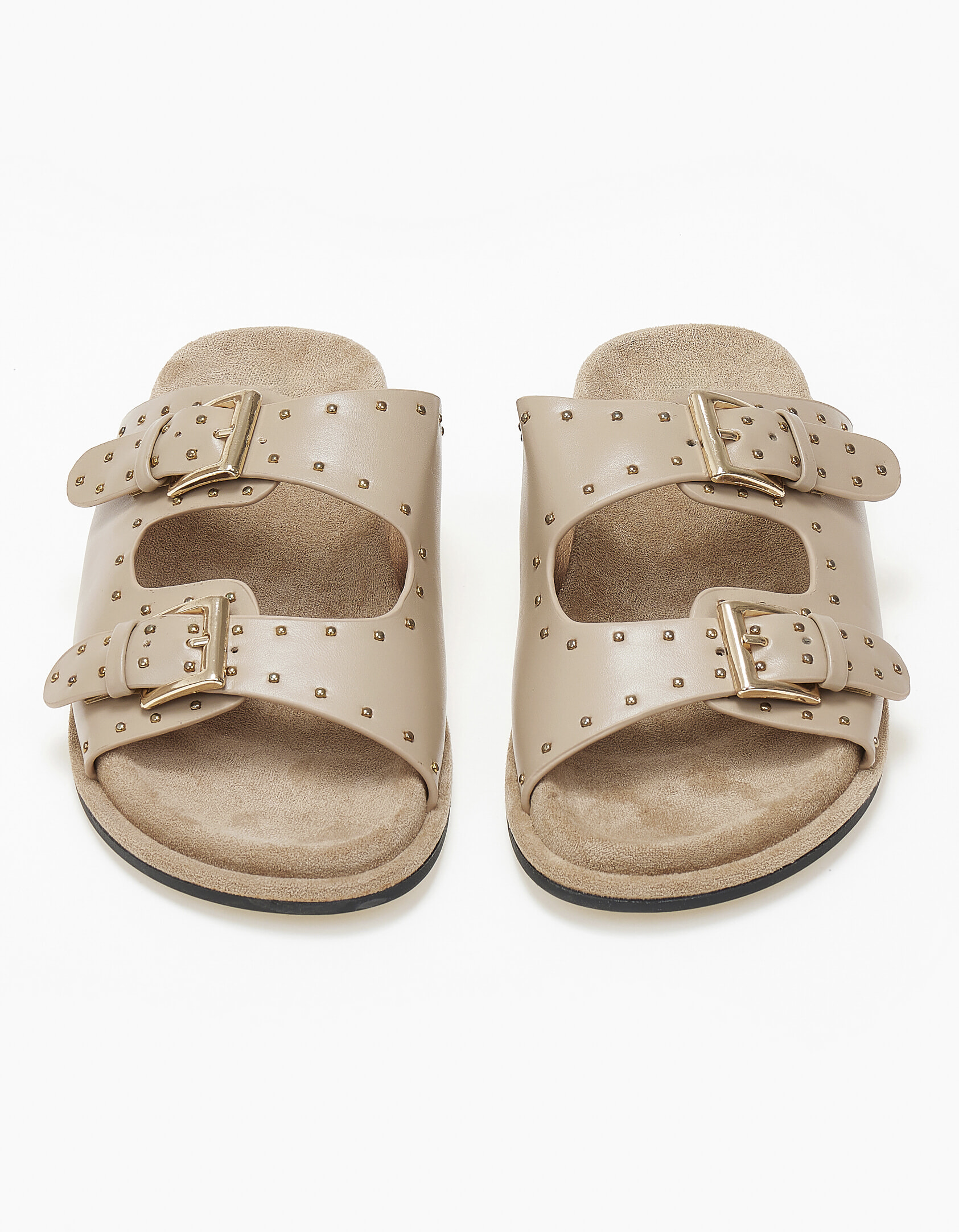 Γυναικεία σανδάλια flatform με αγκράφα και τρουκς - Μπεζ