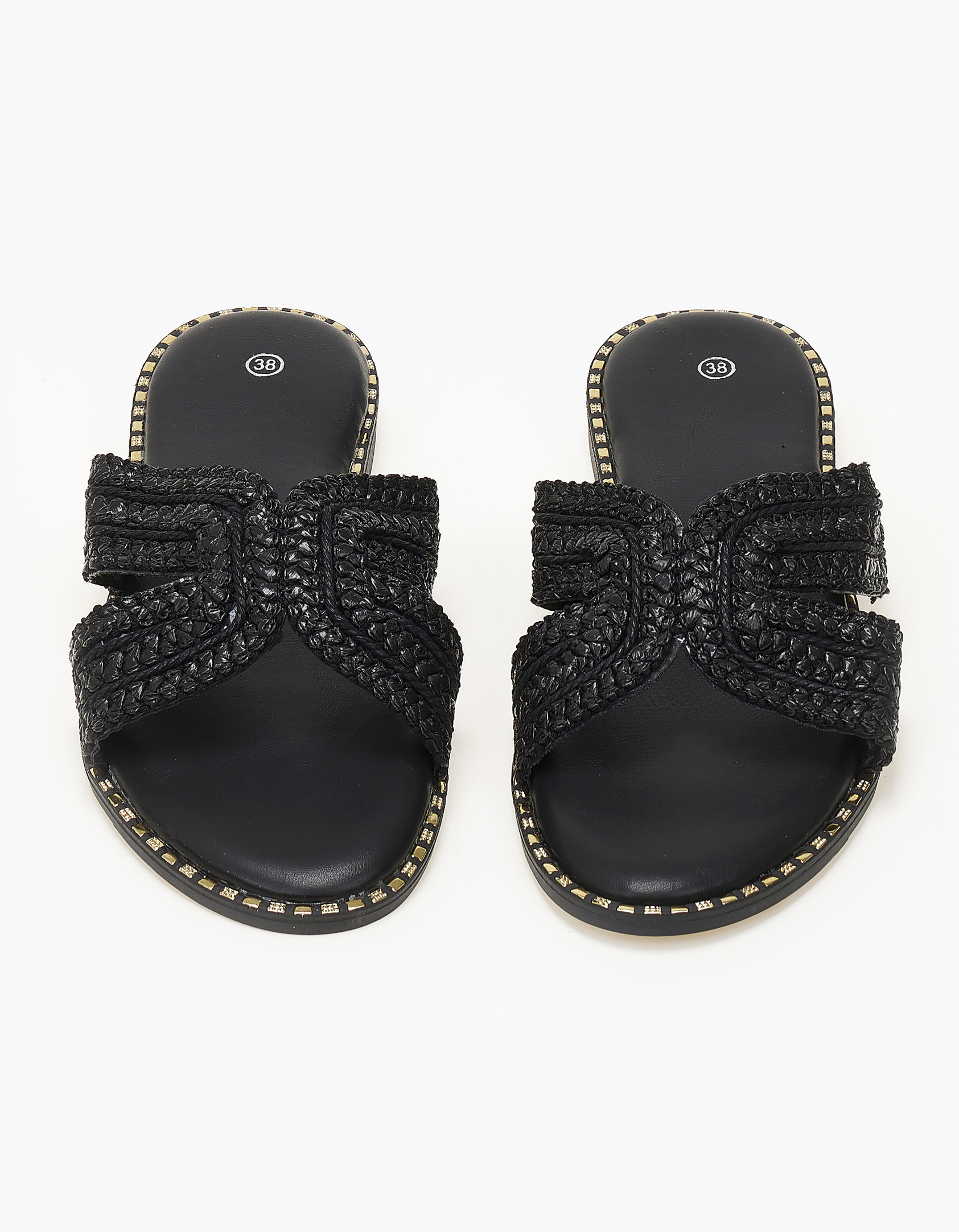 Γυναικεία σανδάλια με ψάθινο σχέδιο - Μαύρο