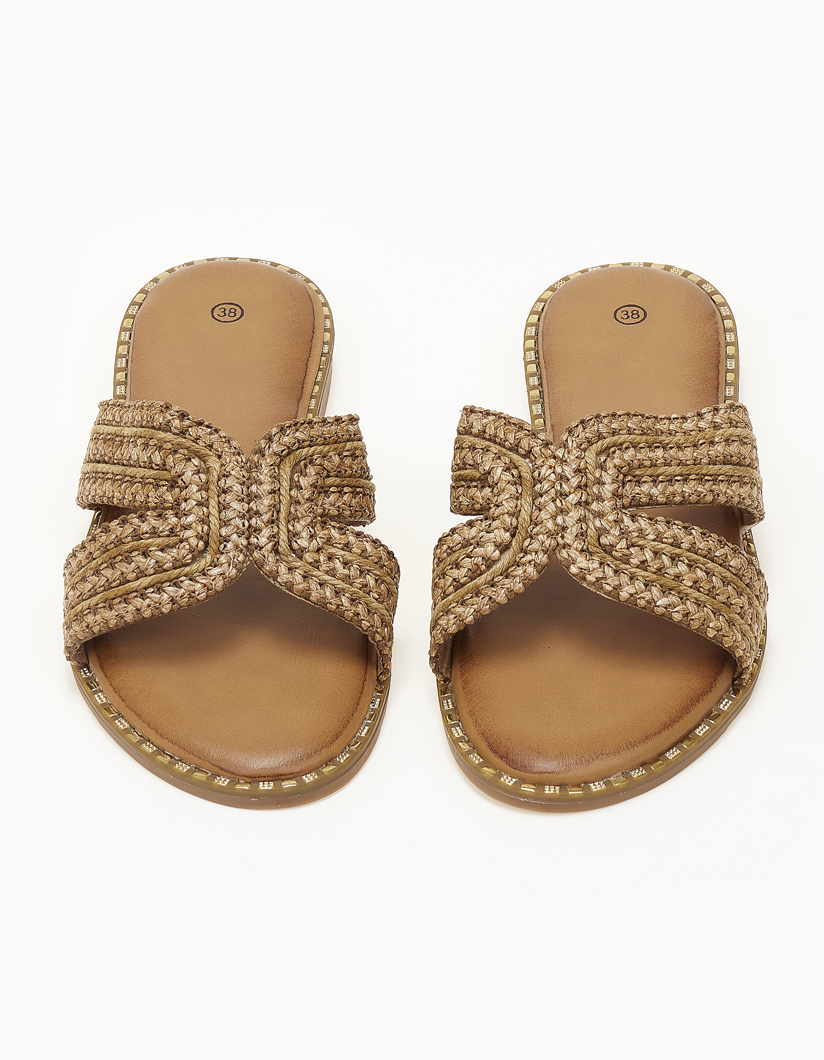 Γυναικεία σανδάλια με ψάθινο σχέδιο - Κάμελ