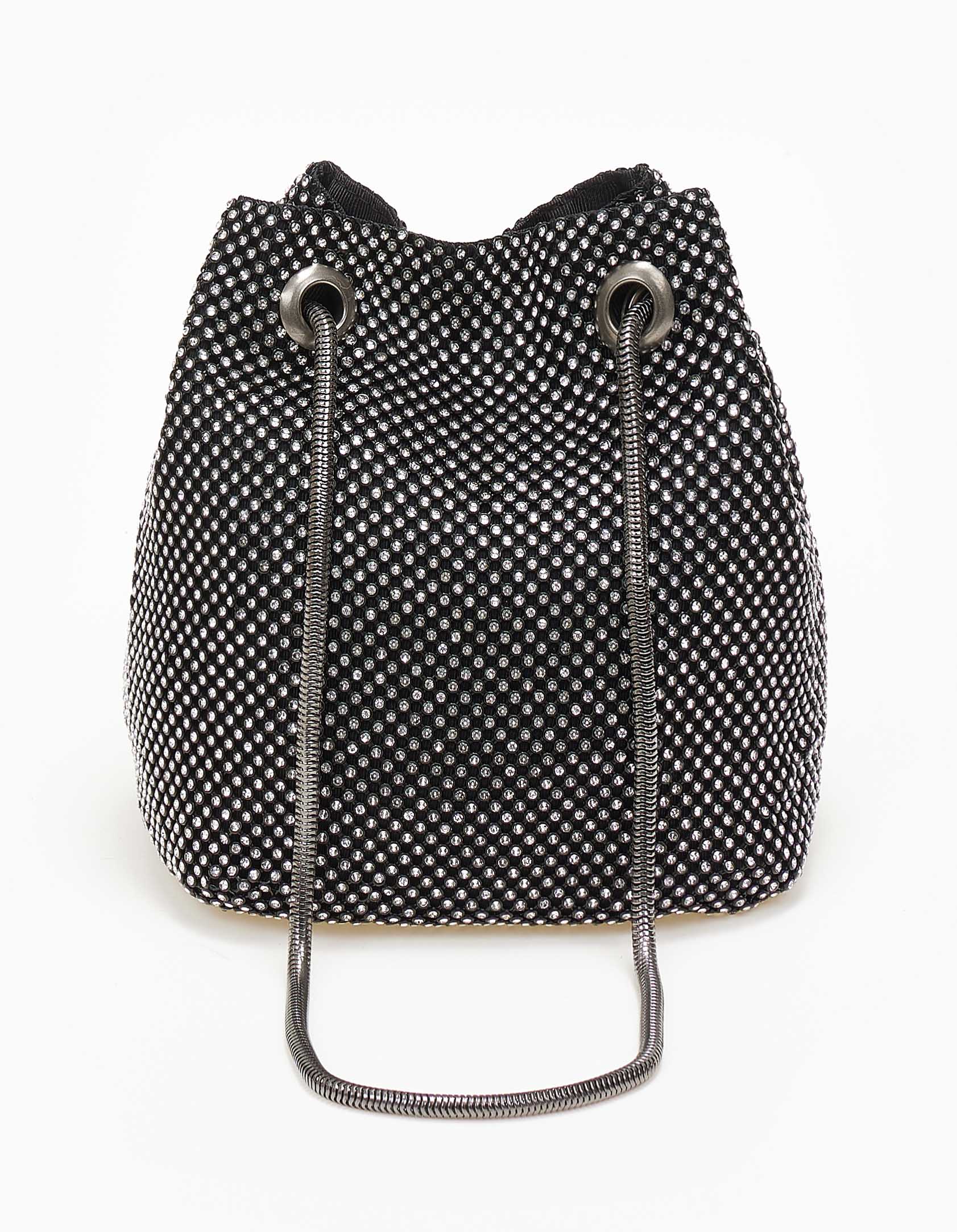 Βραδινή τσάντα πουγκί με strass - Μαύρο