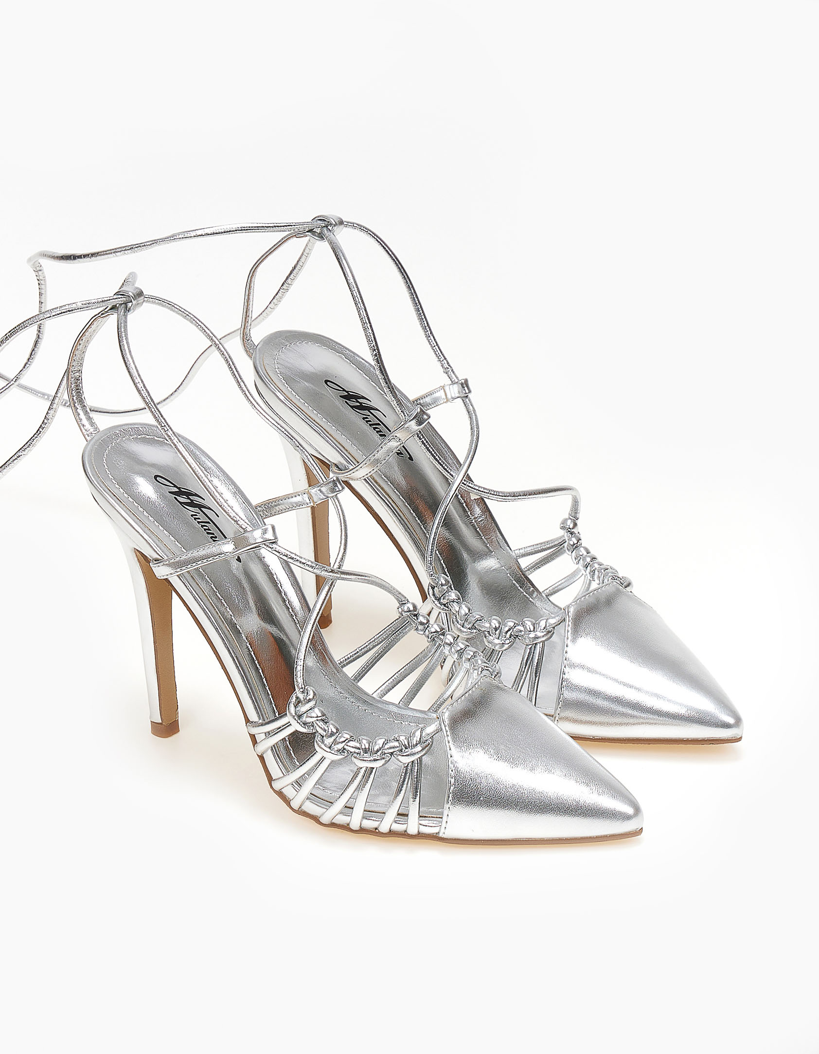 Lace up γόβες - Ασημί