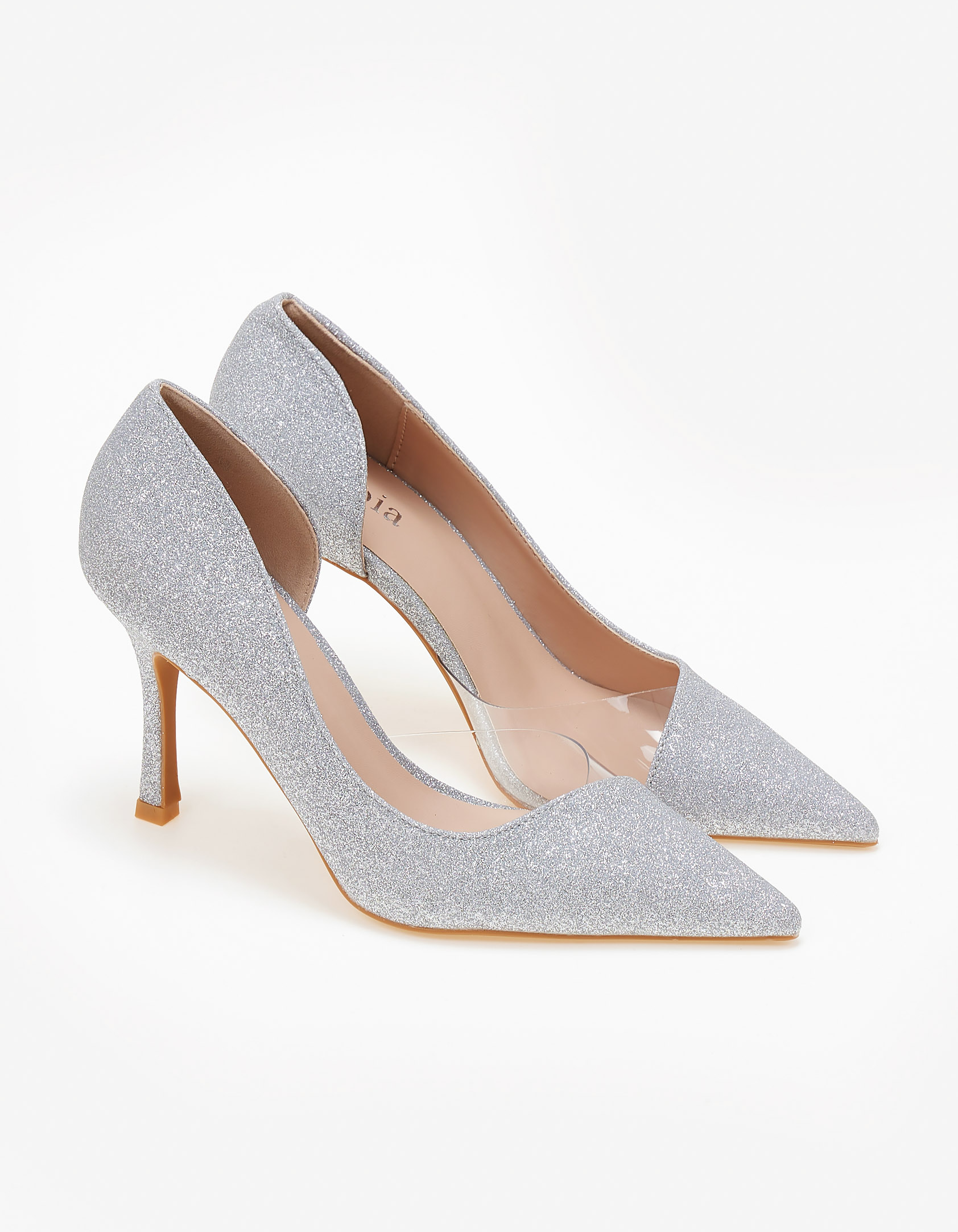 Γόβες μυτερές με glitter - Ασημί