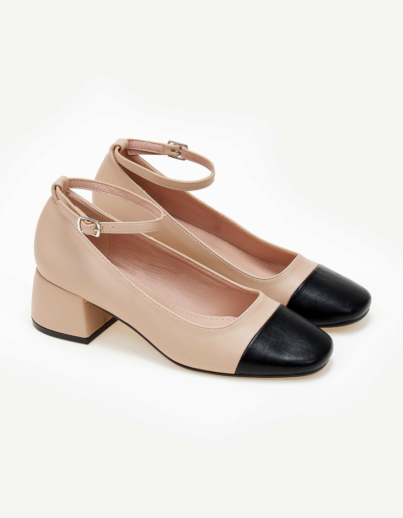 Γόβες με χοντρό τακούνι και μπαρέτα - Μπεζ