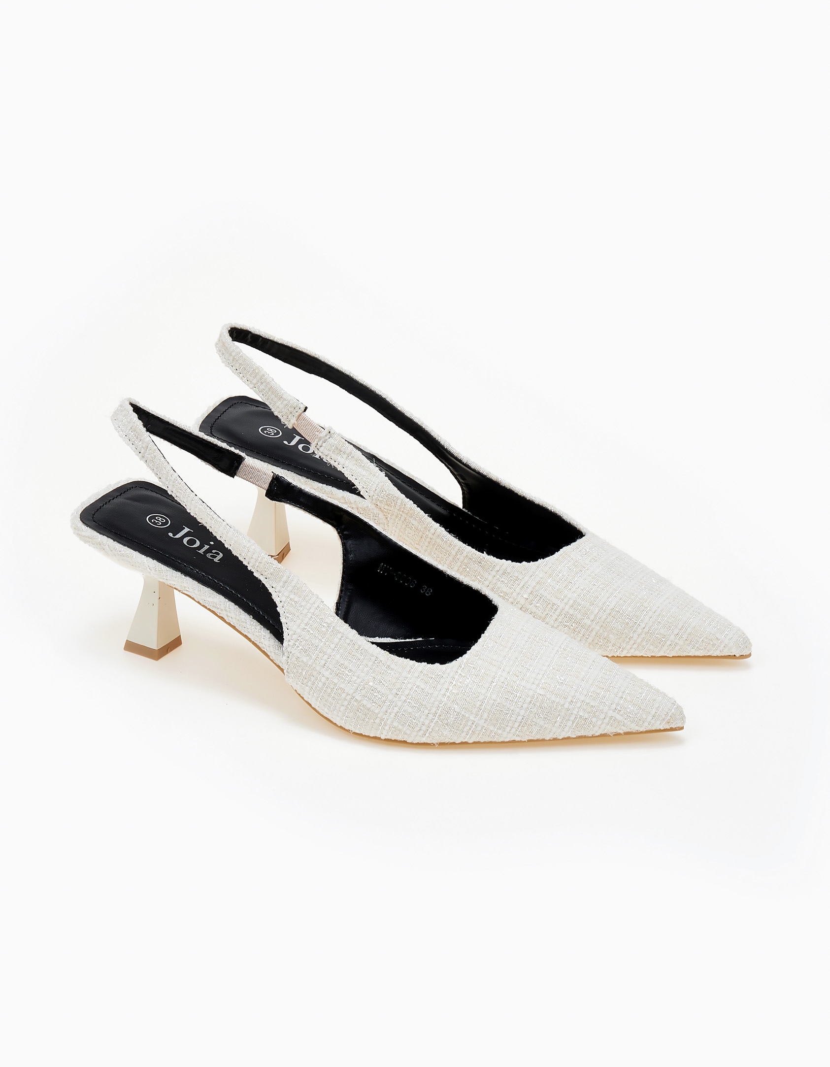 Γόβες slingback με tweed ύφασμα - Λευκό