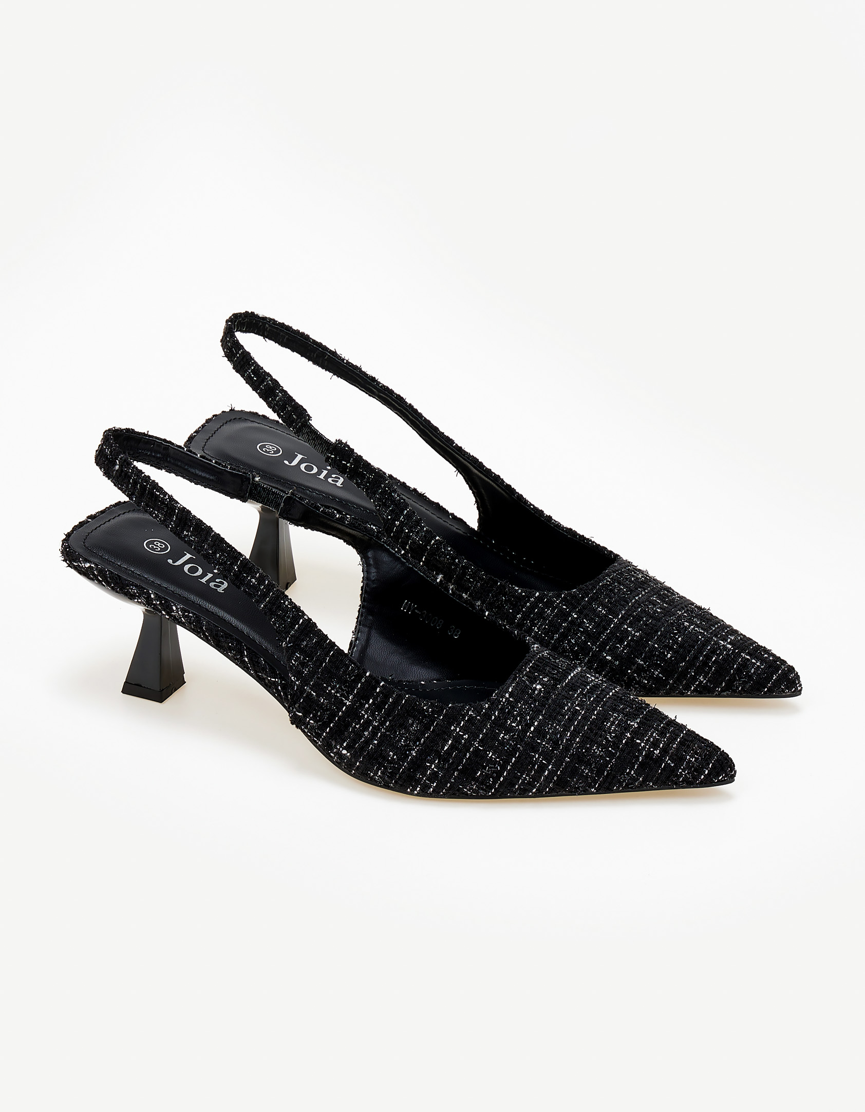Γόβες slingback με tweed ύφασμα - Μαύρο