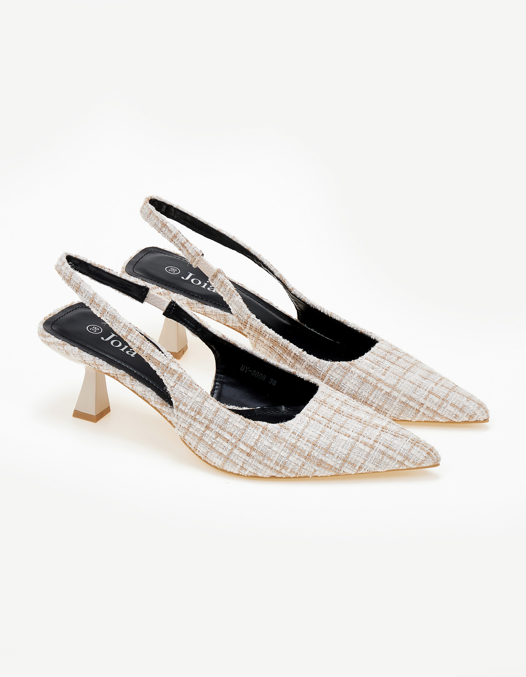 Γόβες slingback με tweed ύφασμα - Μπεζ