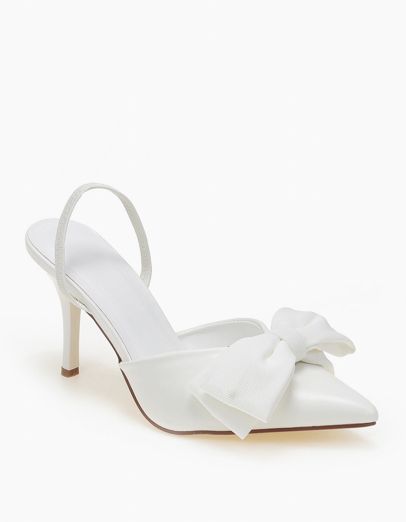 Slingback γόβες με διακοσμητικό φιόγκο - Λευκό