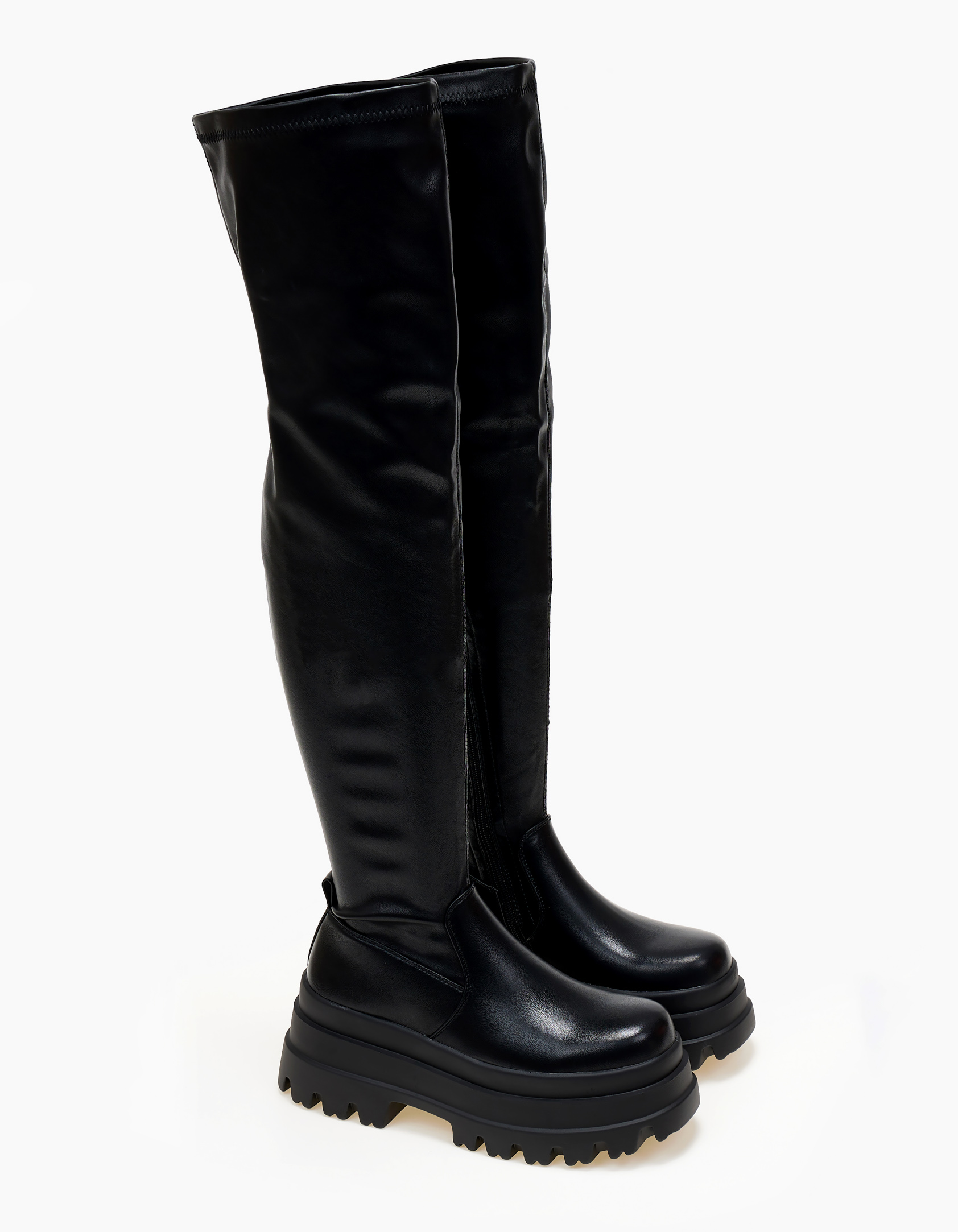 Δίσολες over the knee μπότες με ελαστικότητα - Μαύρο