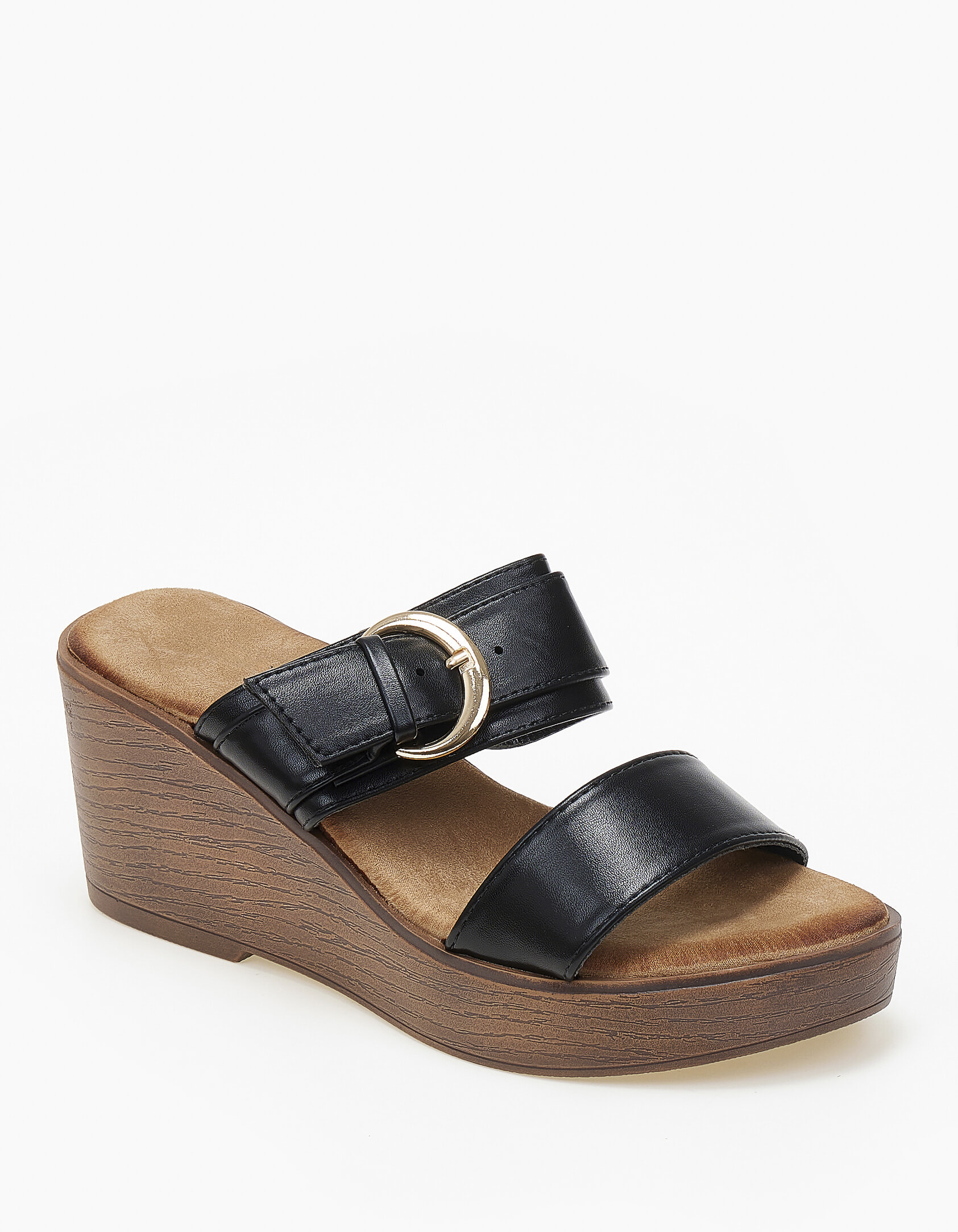 Γυναικείες πλατφόρμες με δυο φάσες και αγκράφα - Μαύρο