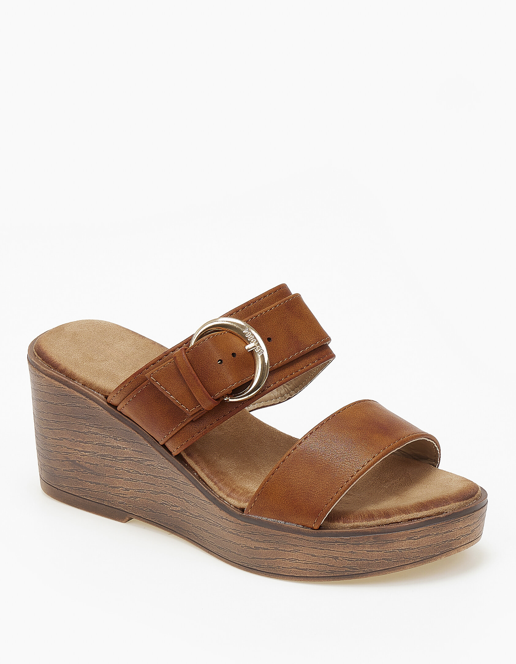 Γυναικείες πλατφόρμες με δυο φάσες και αγκράφα - Κάμελ