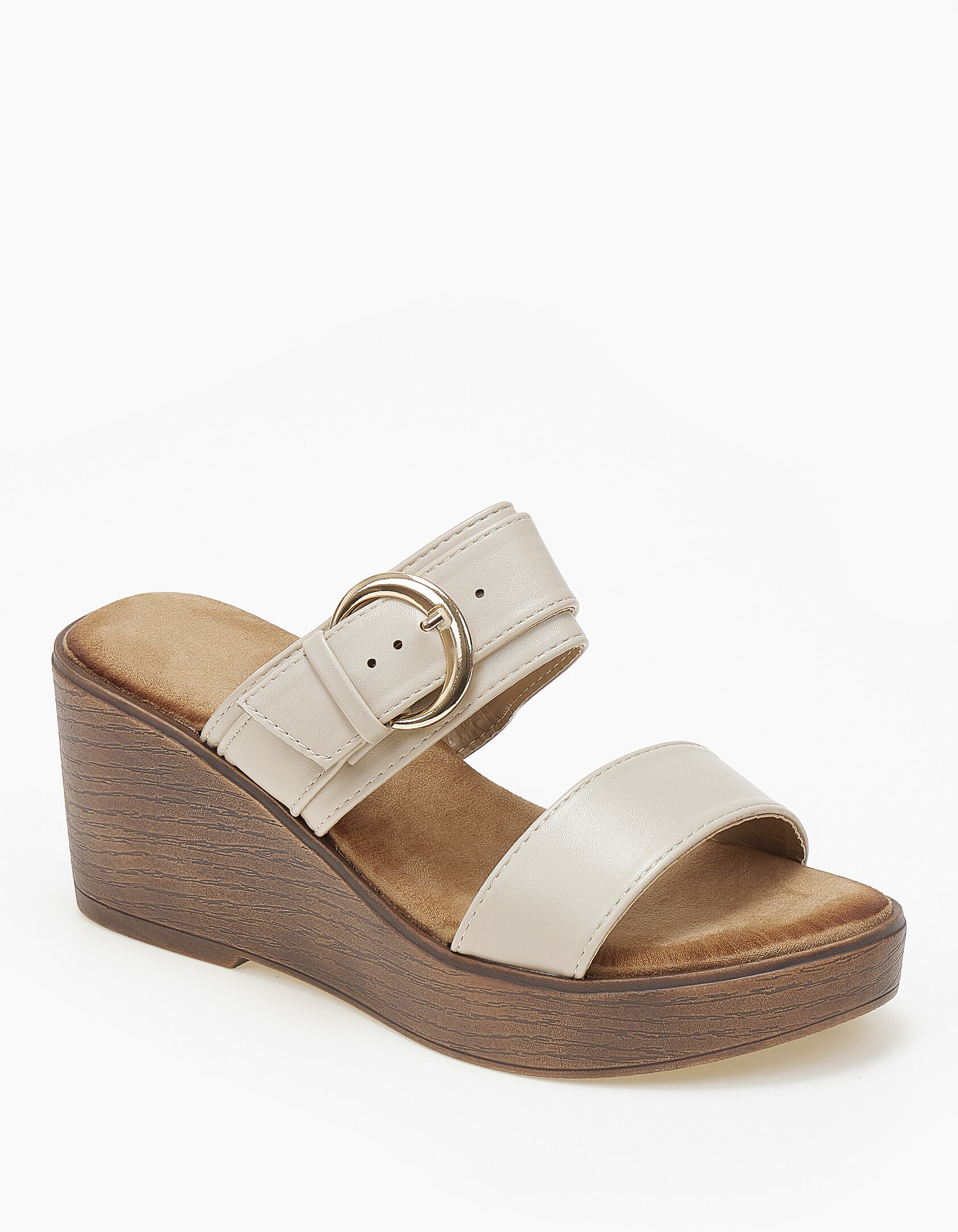 Γυναικείες πλατφόρμες με δυο φάσες και αγκράφα - Μπεζ