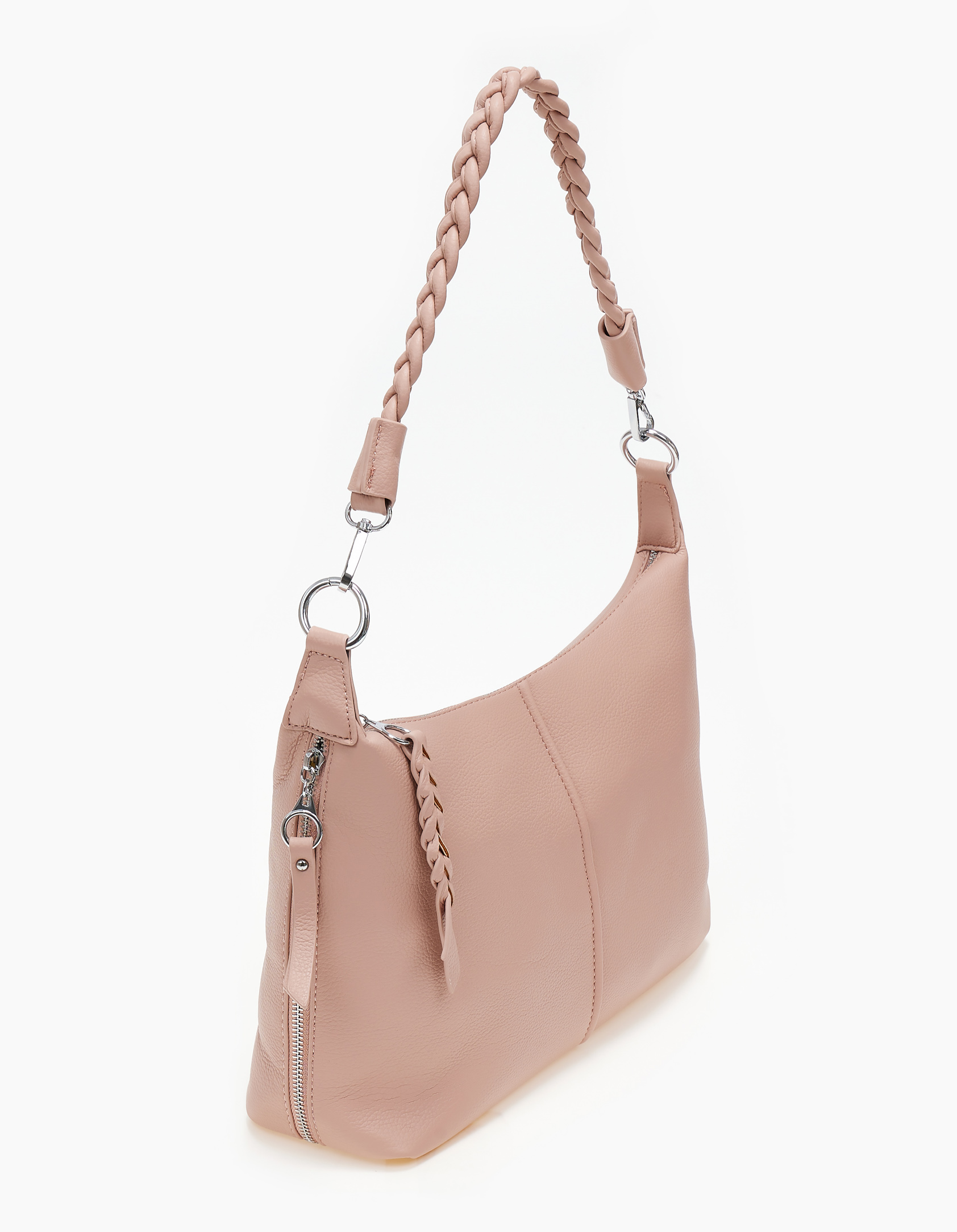 Τσάντα ώμου με πλεκτό λουράκι - Ροζ φωτογραφία