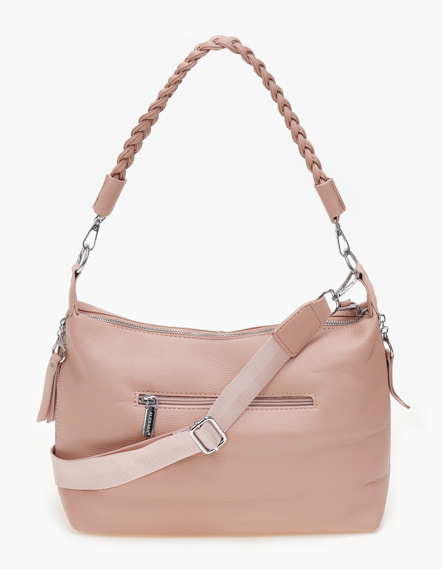 Τσάντα ώμου με πλεκτό λουράκι - Ροζ φωτογραφία