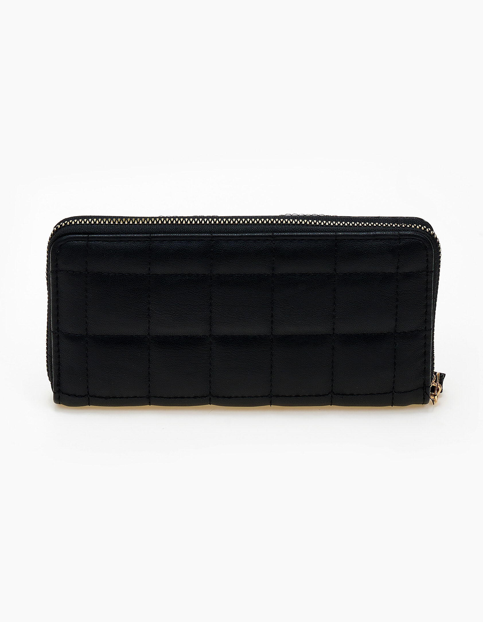 Γυναικείο καπιτονέ πορτοφόλι με φερμουάρ - Μαύρο φωτογραφία