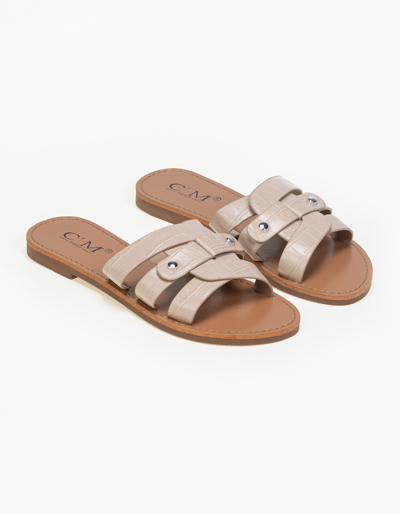 Κροκό slides με δέσιμο - Nude