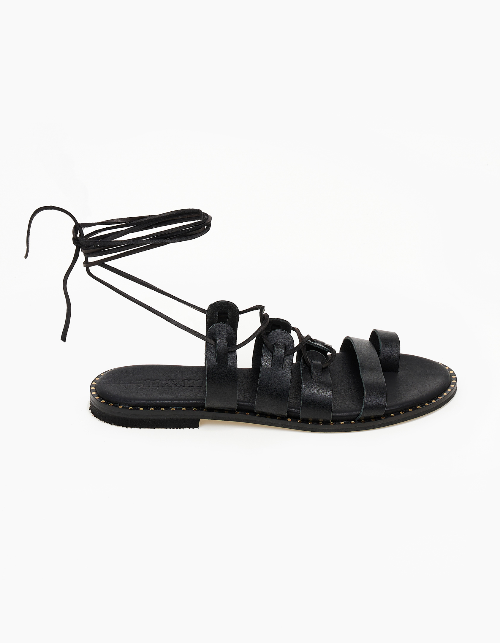 Lace up δερμάτινα σανδάλια με toe ring - Μαύρο φωτογραφία