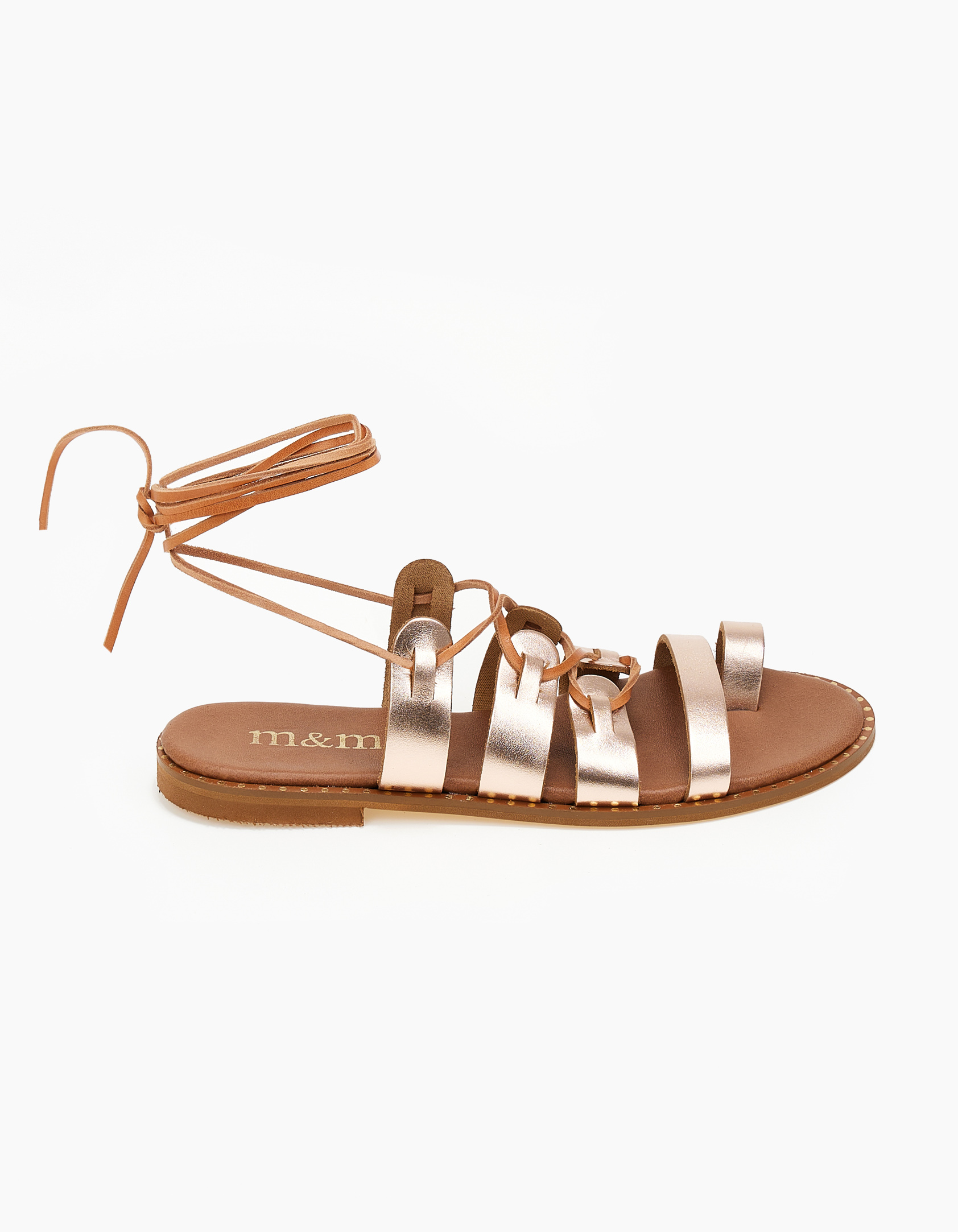 Lace up δερμάτινα σανδάλια με toe ring - Χαλκός φωτογραφία