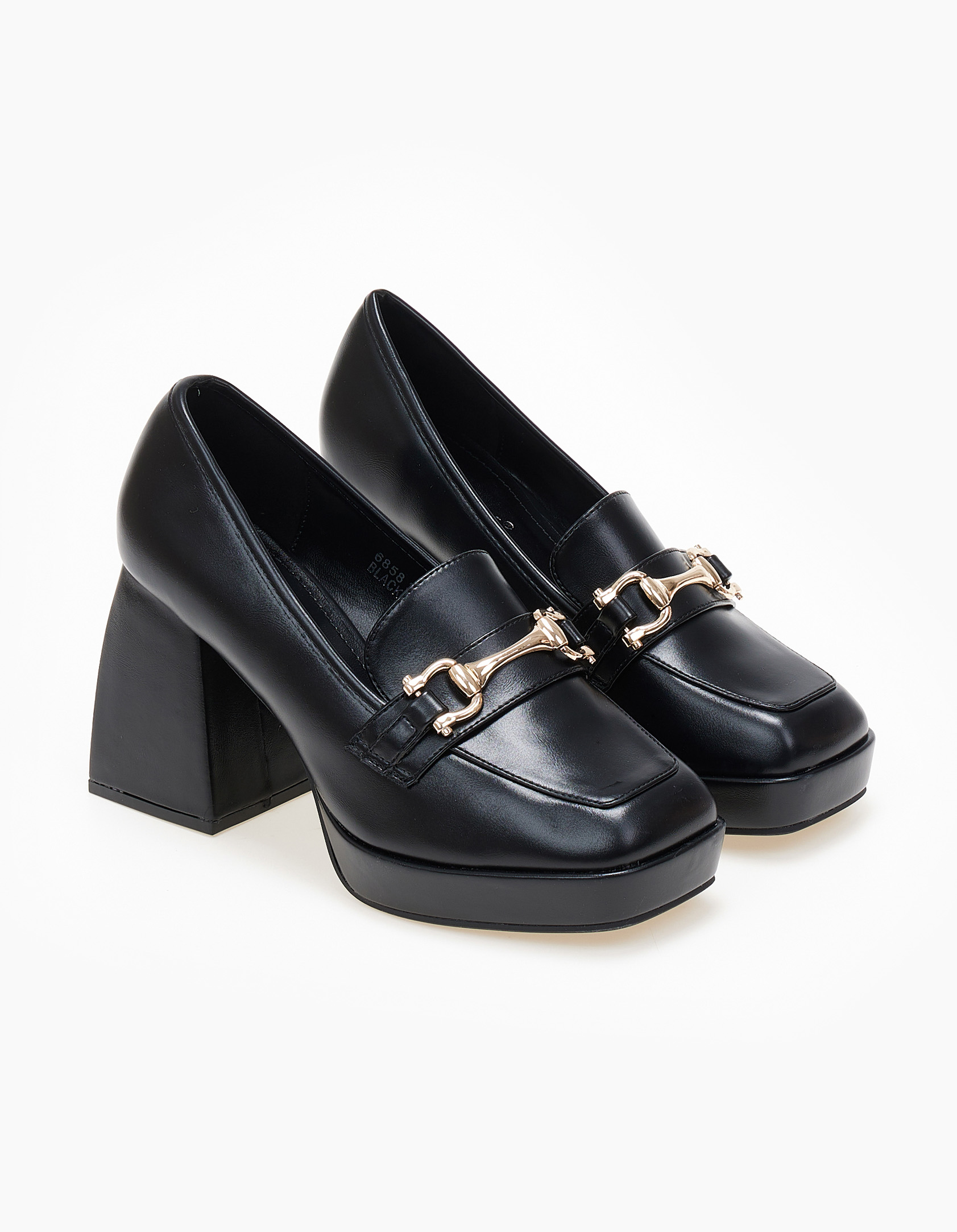 Παπούτσια > Γόβες Loafers γόβες με μεταλλική λεπτομέρεια και χοντρό τακούνι - Μαύρο