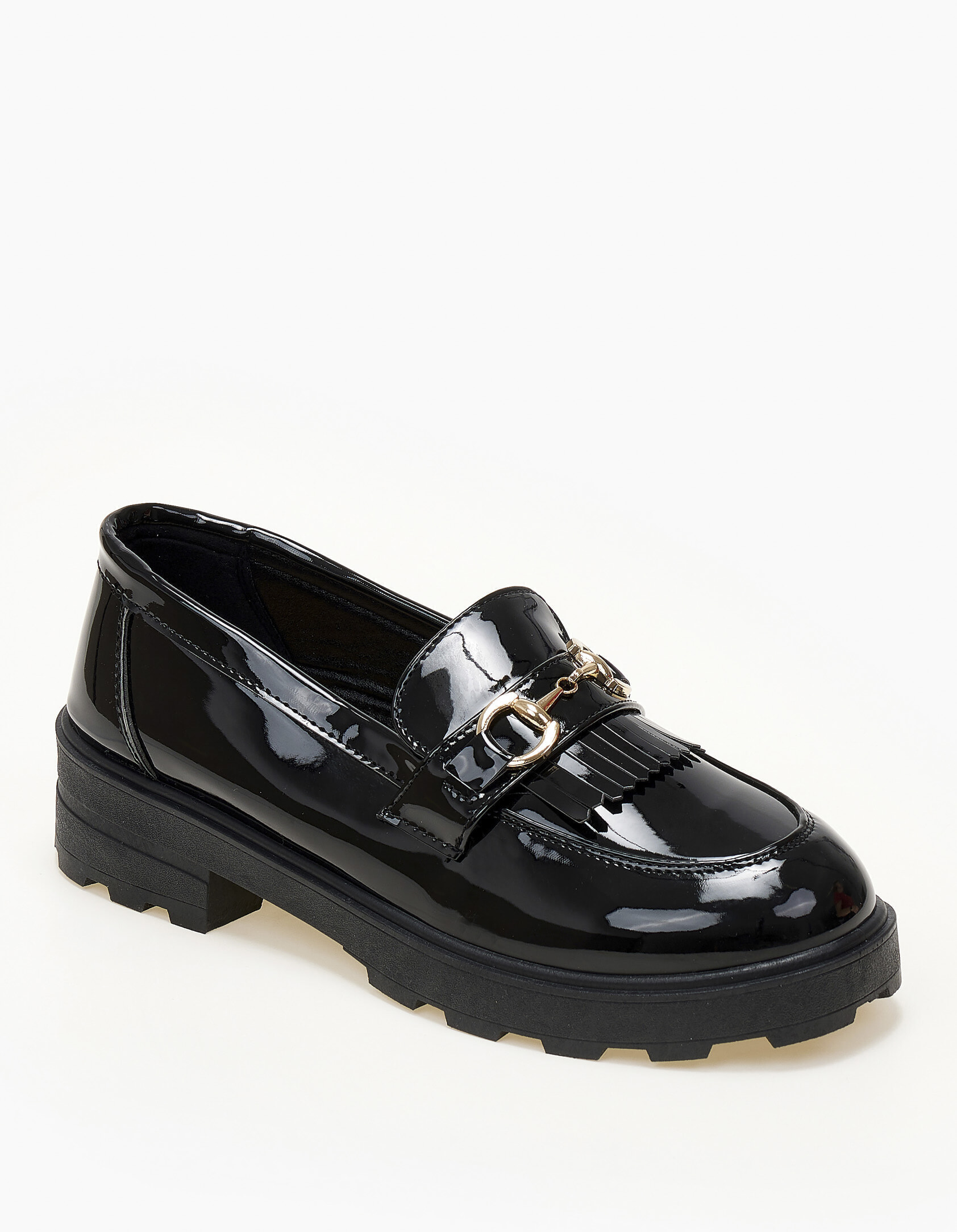Loafers με μεταλλική λεπτομέρεια και κρόσια - Μαύρο