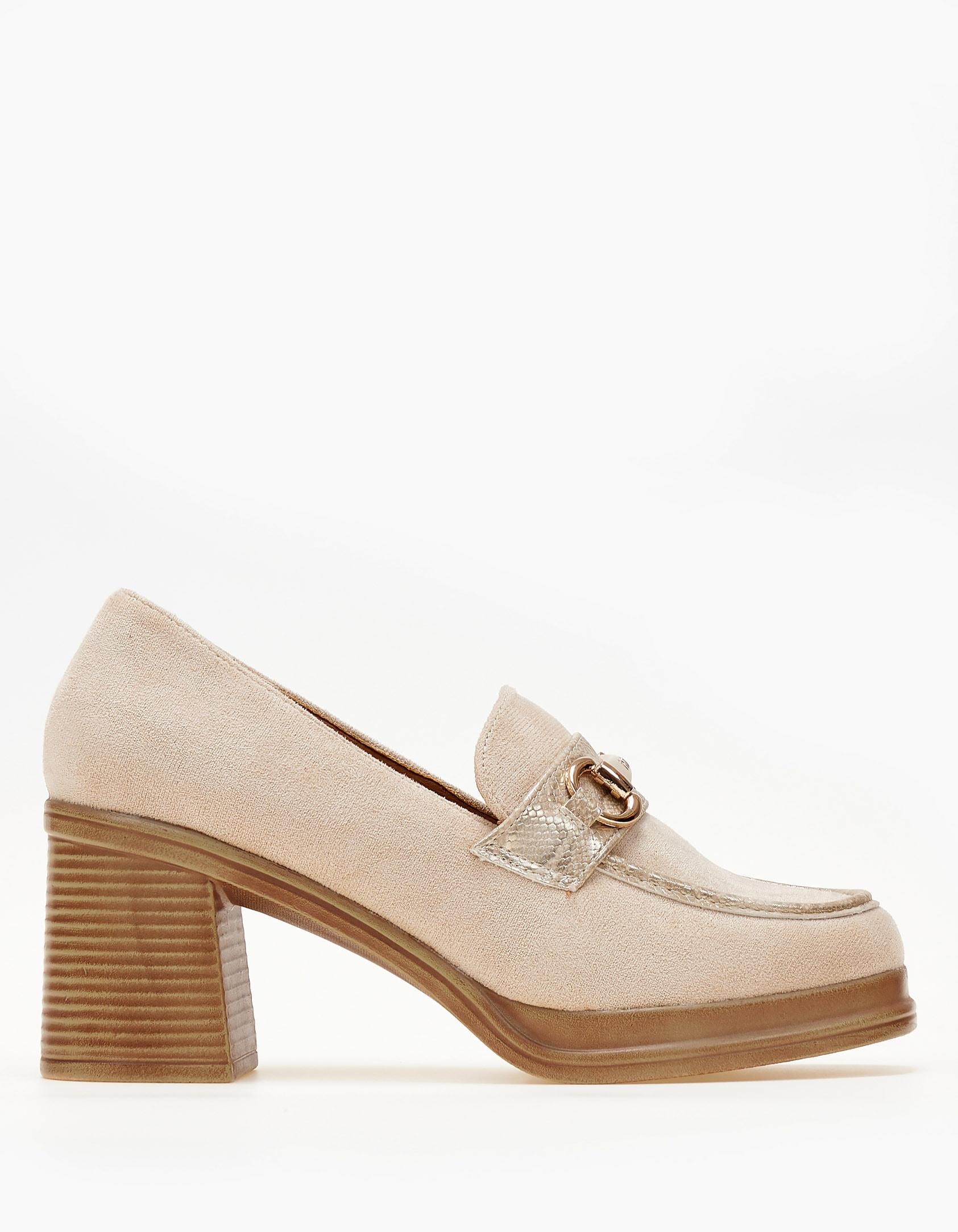 Loafers με ψηλό τακούνι και suede υφή - Μπεζ