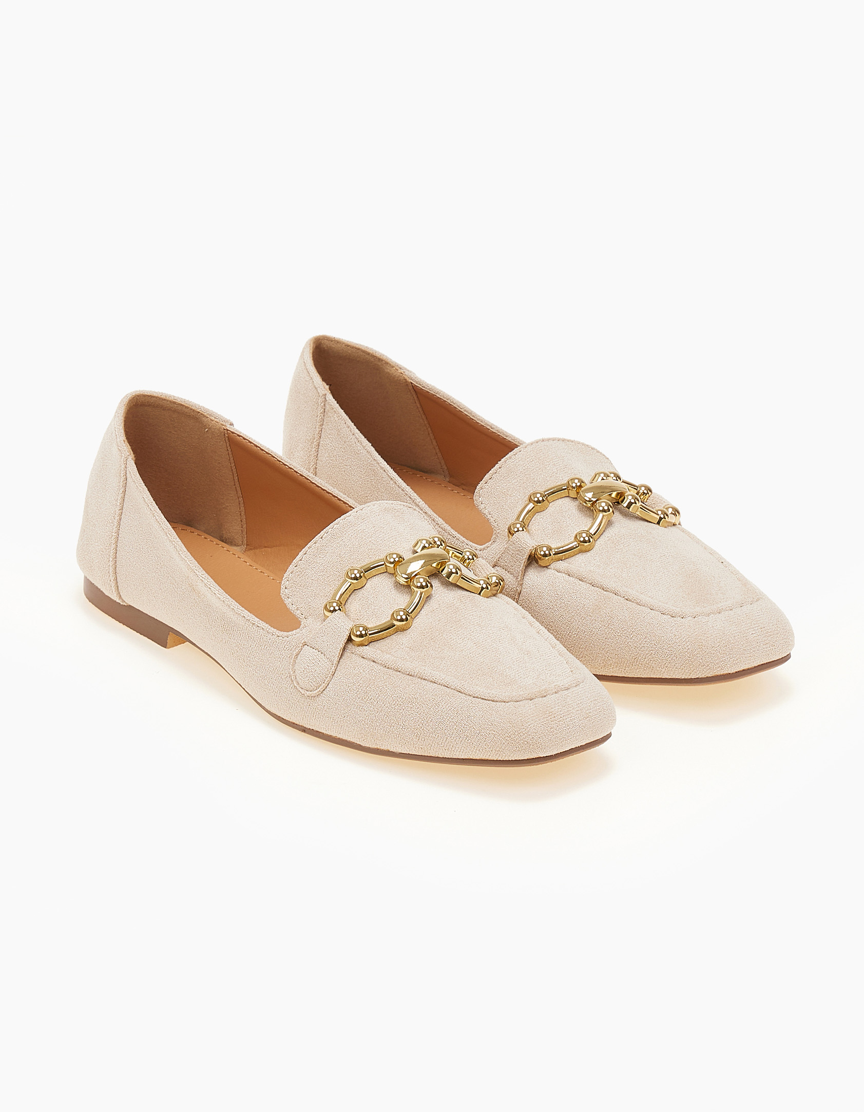 Loafers με suede υφή και μεταλλική αγκράφα - Μπεζ