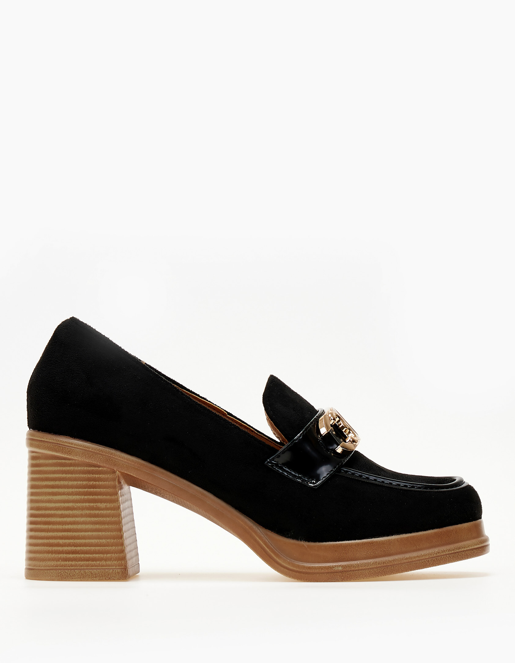 Loafers με τακούνι και suede υφή - Μαύρο