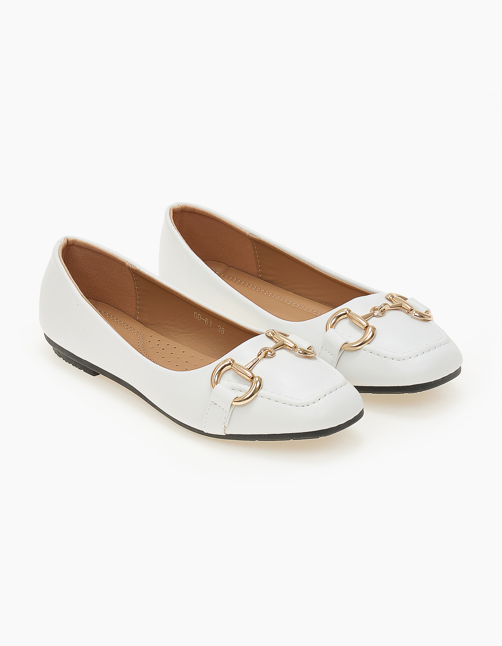Μπαλαρίνες με χρυσή αγκράφα - Λευκό