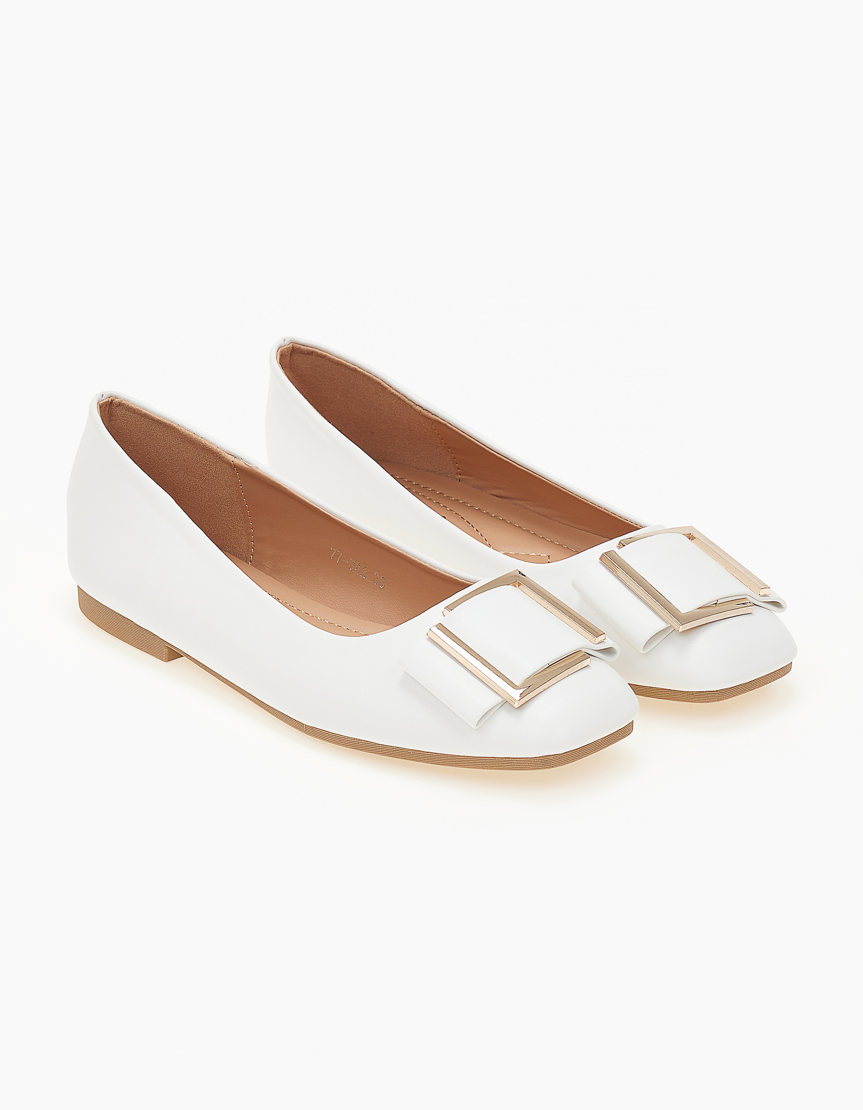 Μπαλαρίνες με χρυσή αγκράφα - Λευκό