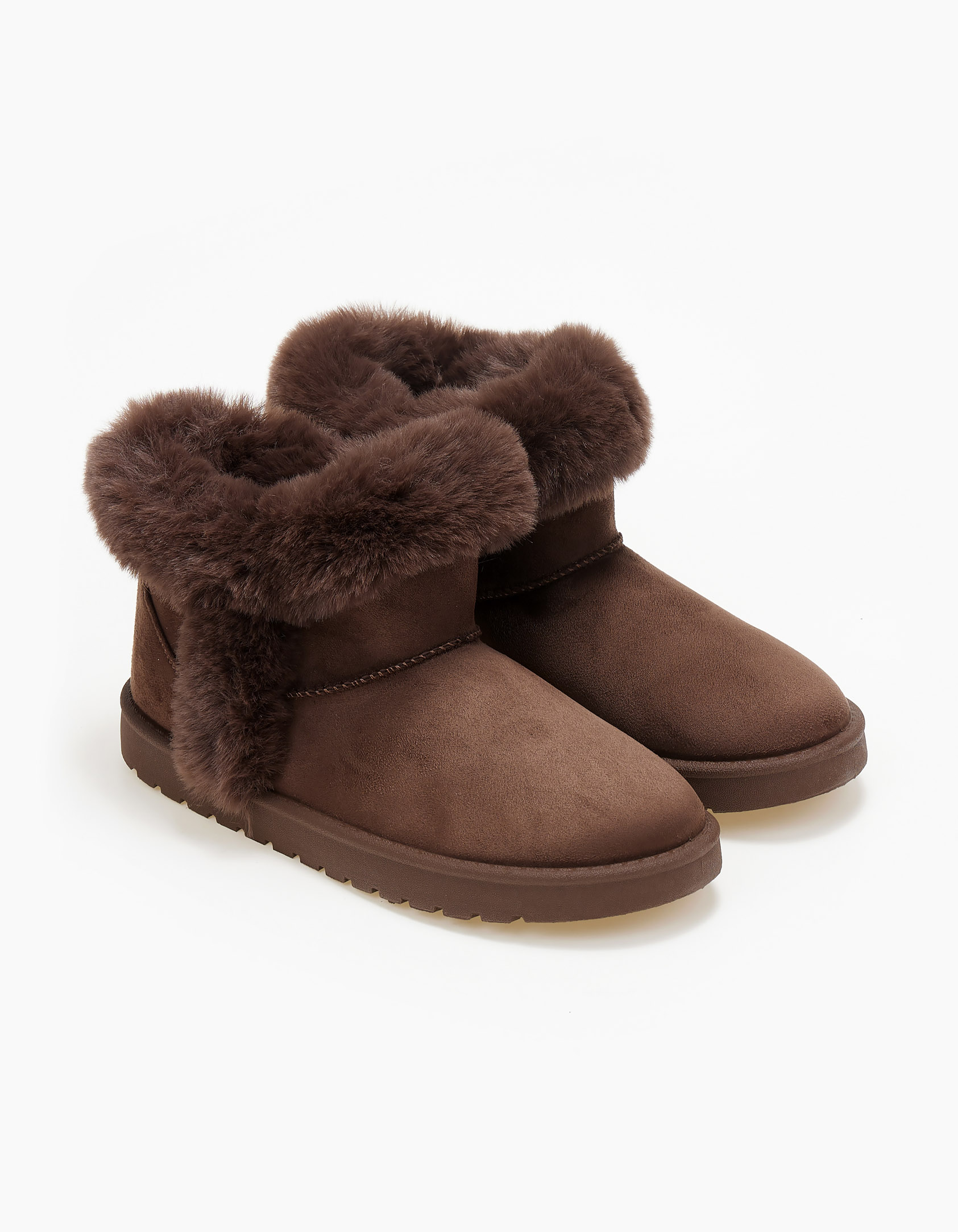 Issue -  Μποτάκια suede με γούνα - Καφέ