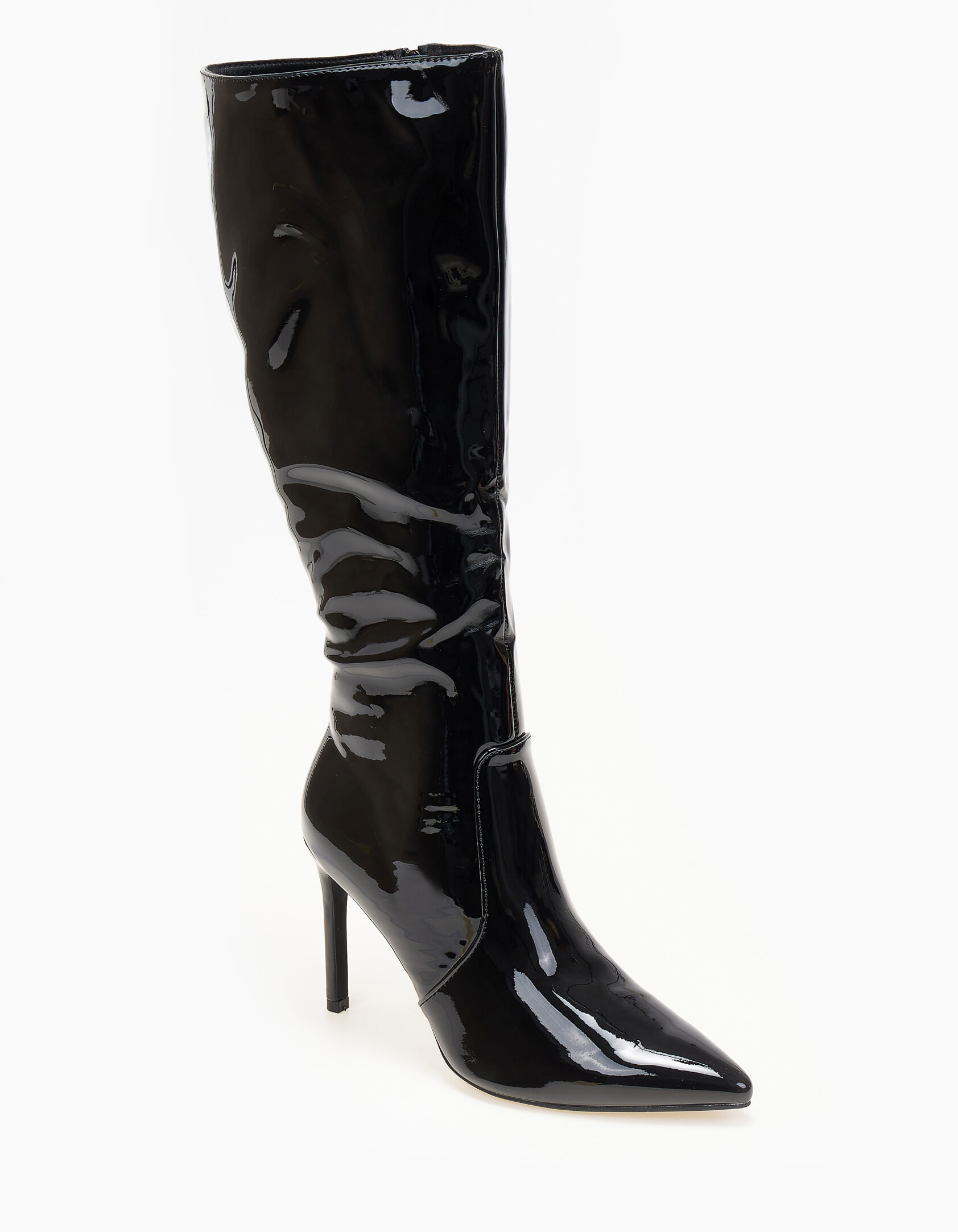 Μπότες λουστρίνι με λεπτό τακούνι - Μαύρο