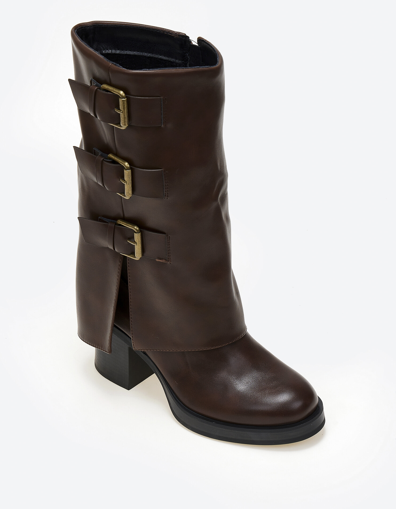 Μπότες με διακοσμητικά ζωνάκια και εφε γκέτας - Καφέ φωτογραφία