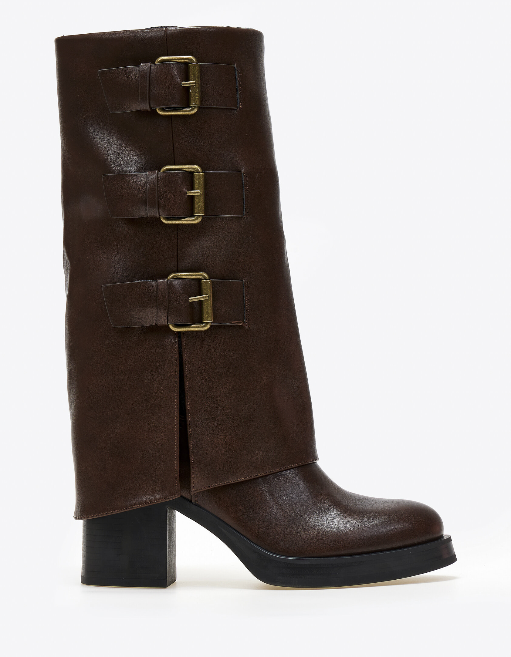 Issue Μπότες με διακοσμητικά ζωνάκια και εφε γκέτας - Καφέ