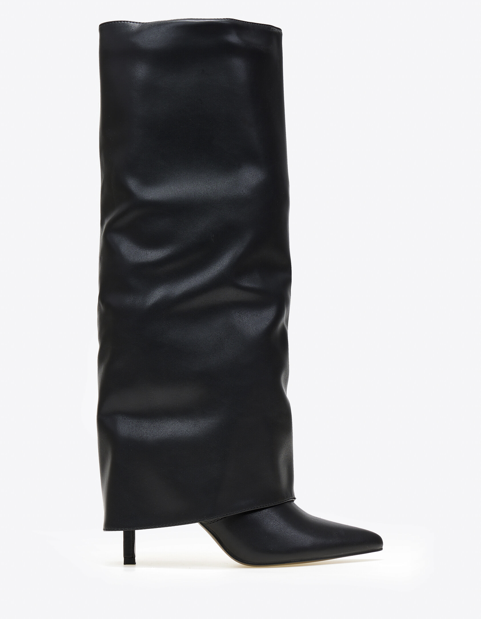 Μπότες με λεπτό τακούνι και εφέ γκέτας - Μαύρο